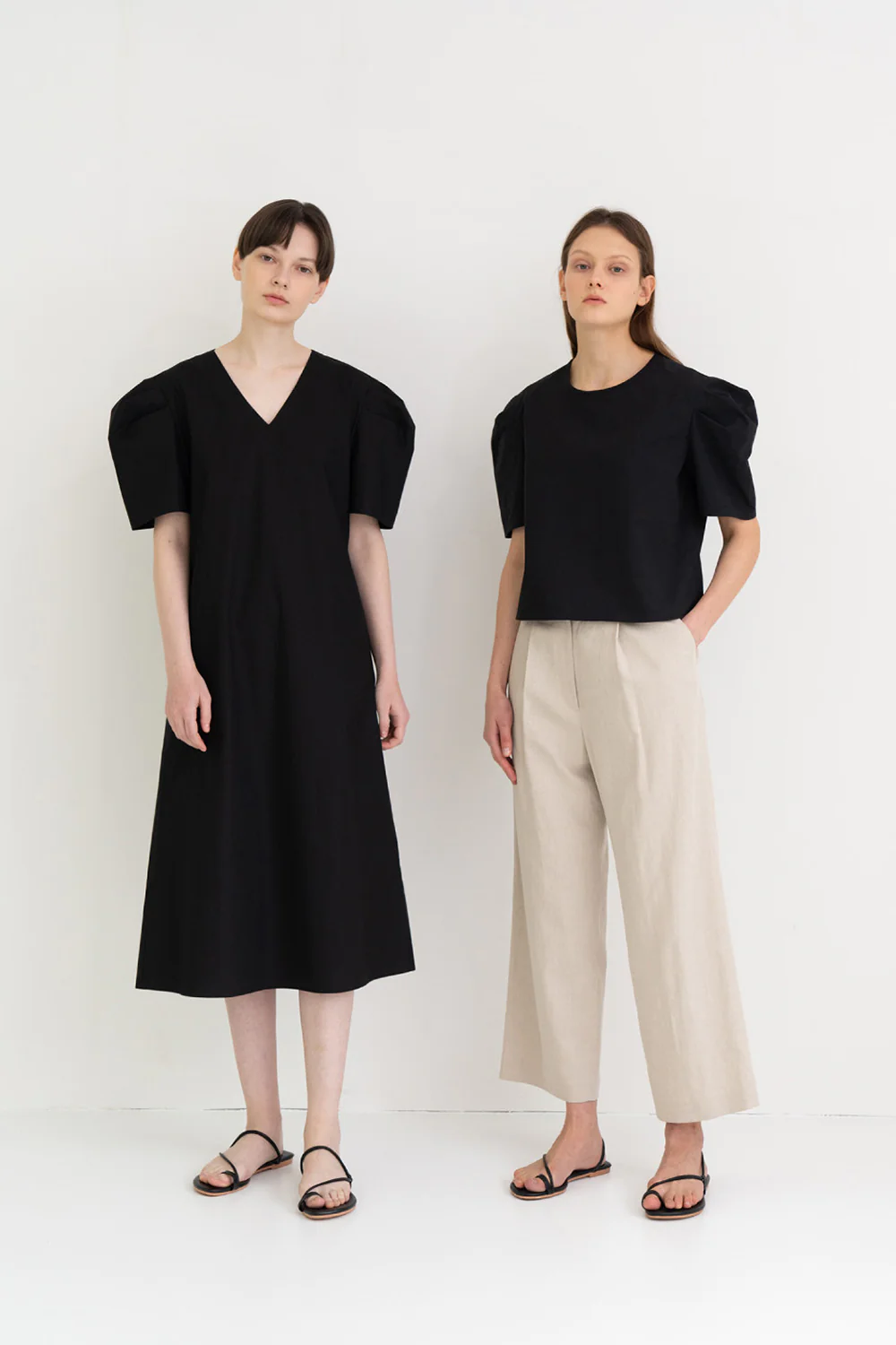 Mono Puff Long Dress Black