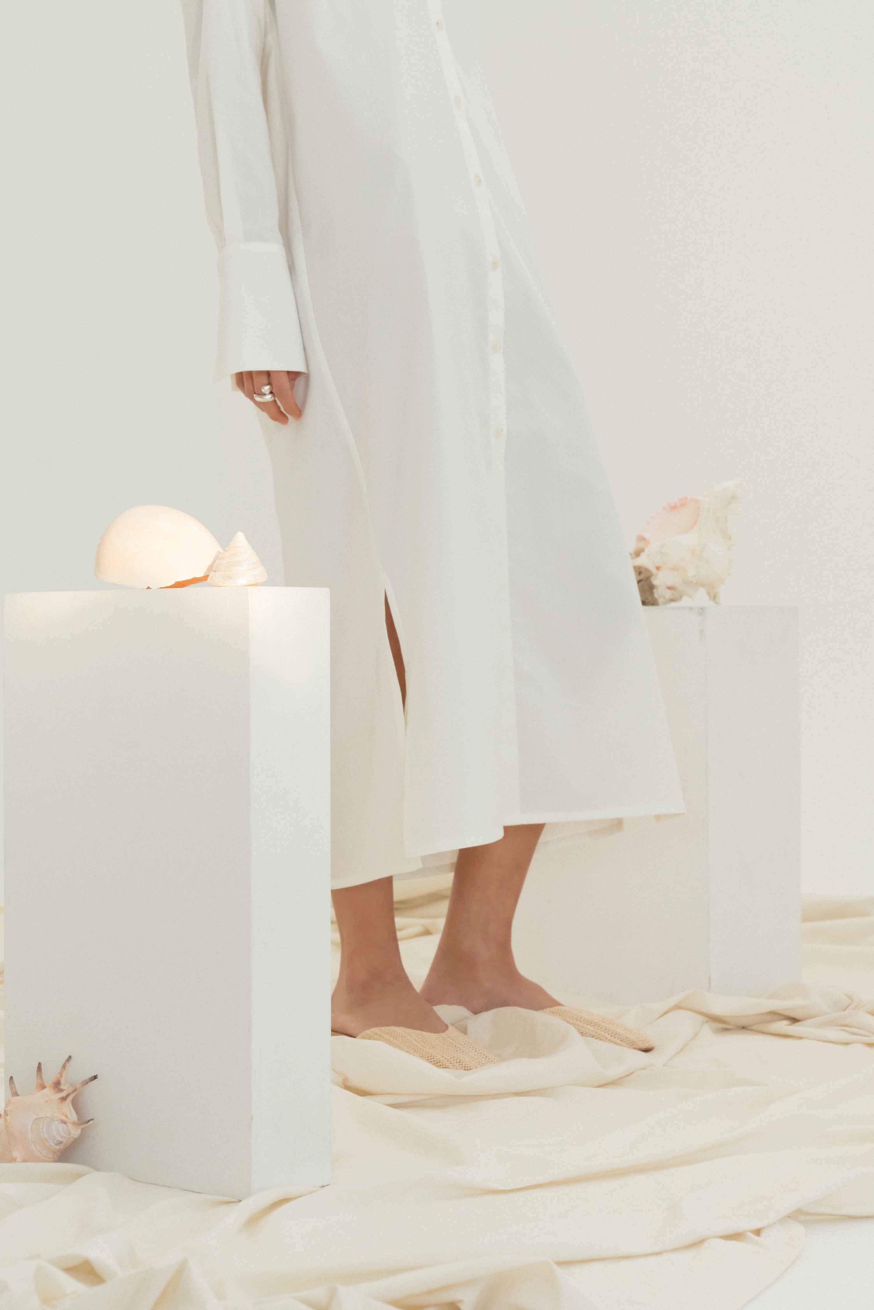 Fine Long Shirt Dress - Ivory