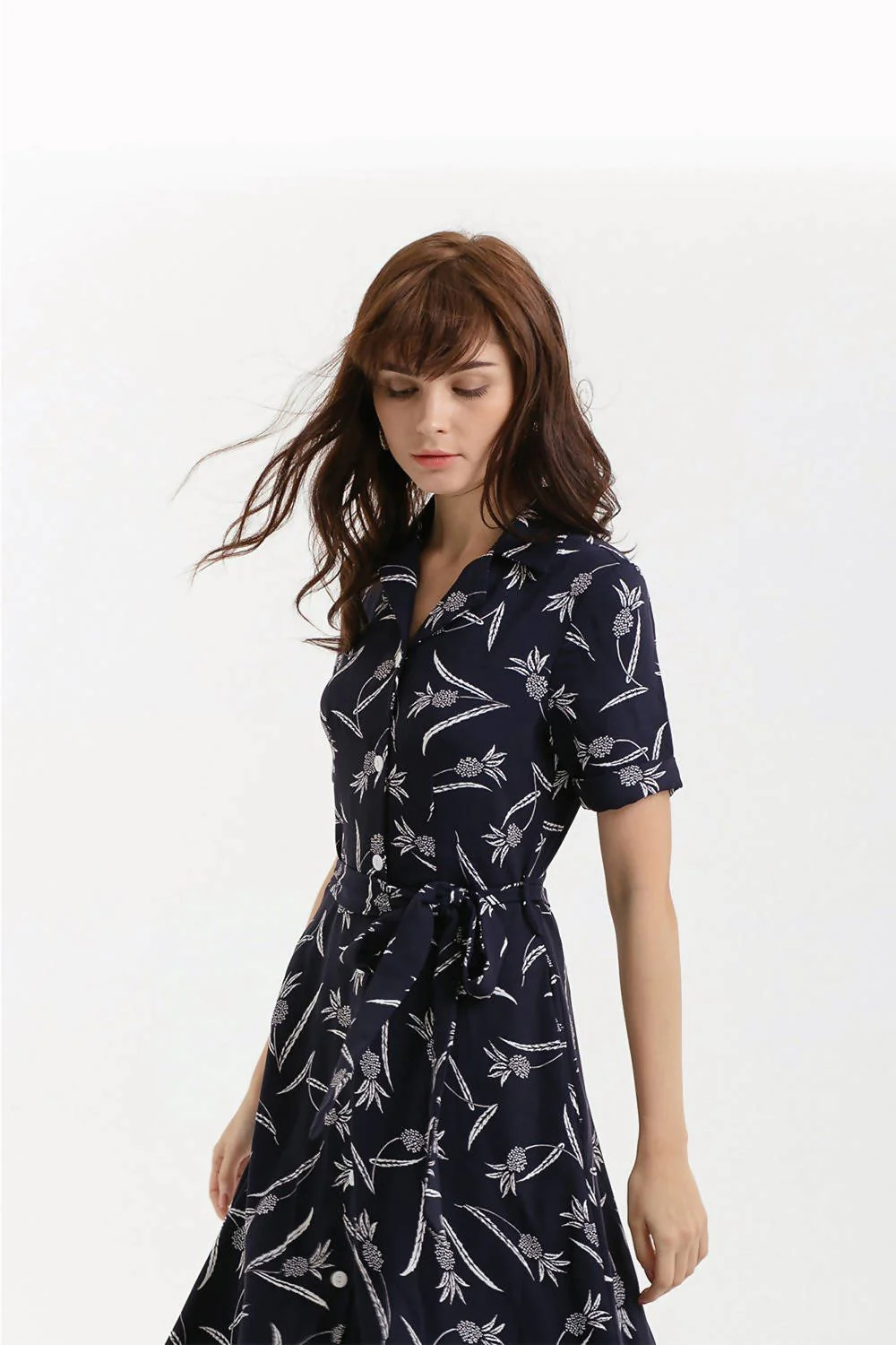 Pineapple Summer Shirt Dress - Navy