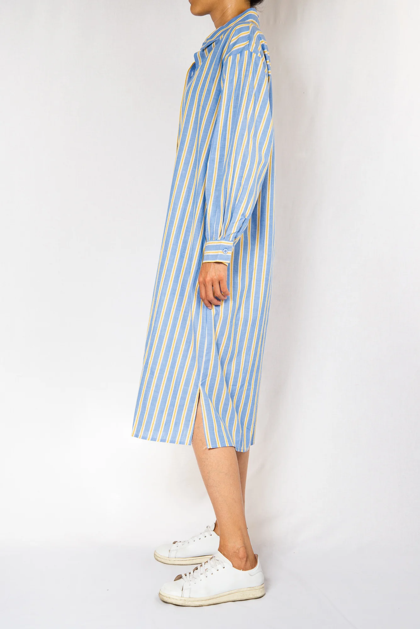 Blue Stripe Midi Shirt Dress with Sash