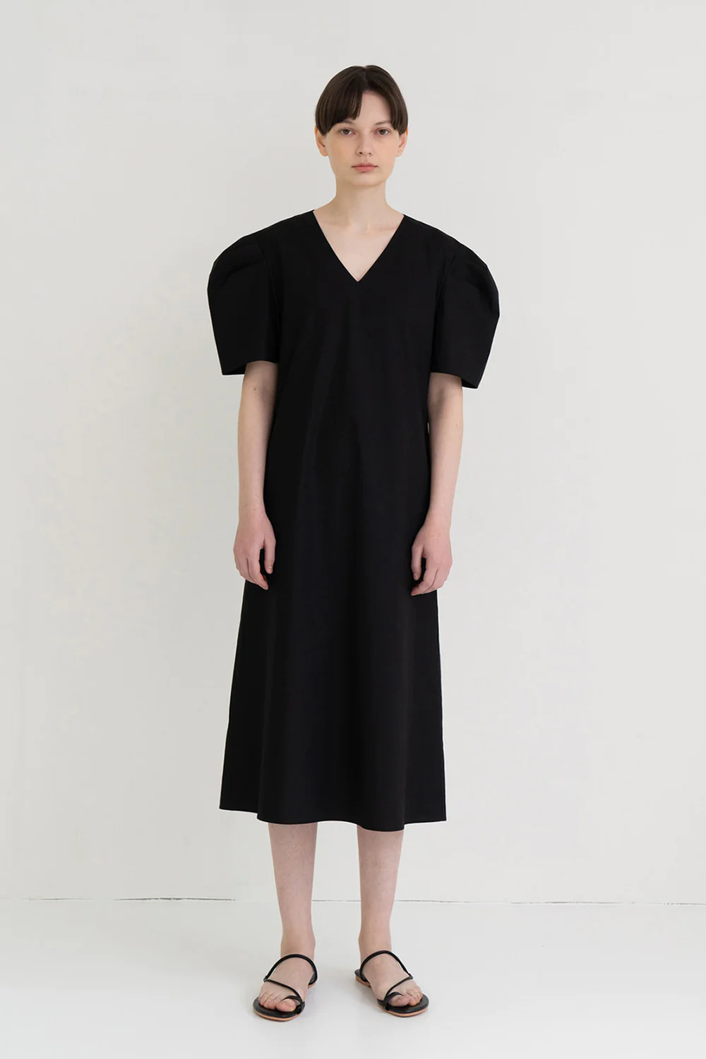 Mono Puff Long Dress Black