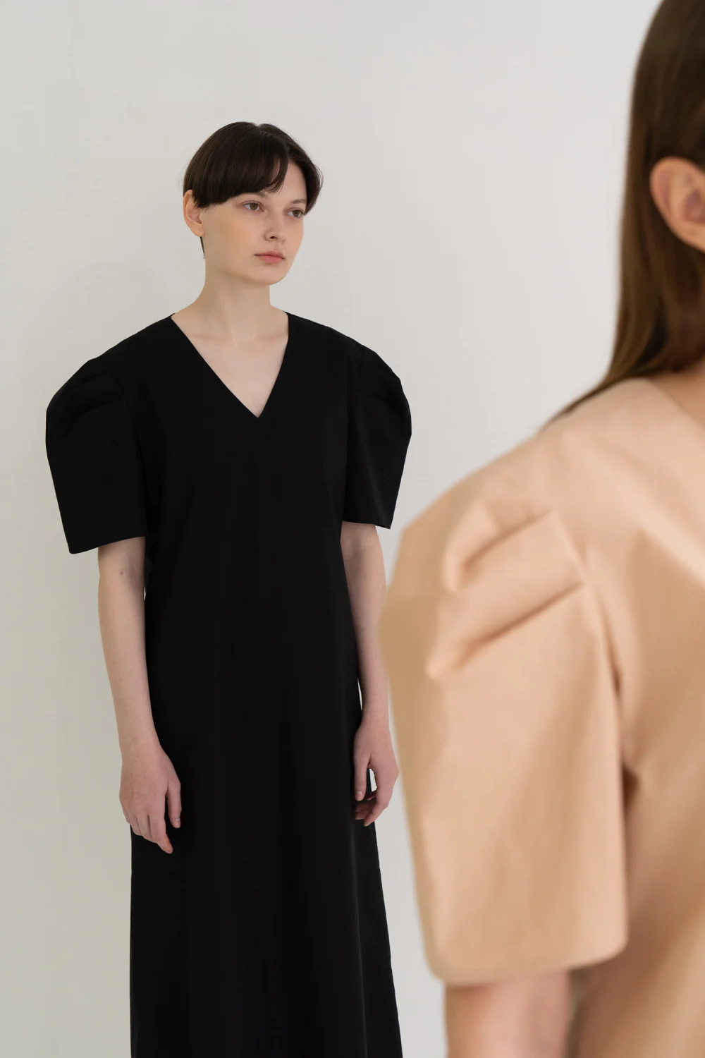 Mono Puff Long Dress Black