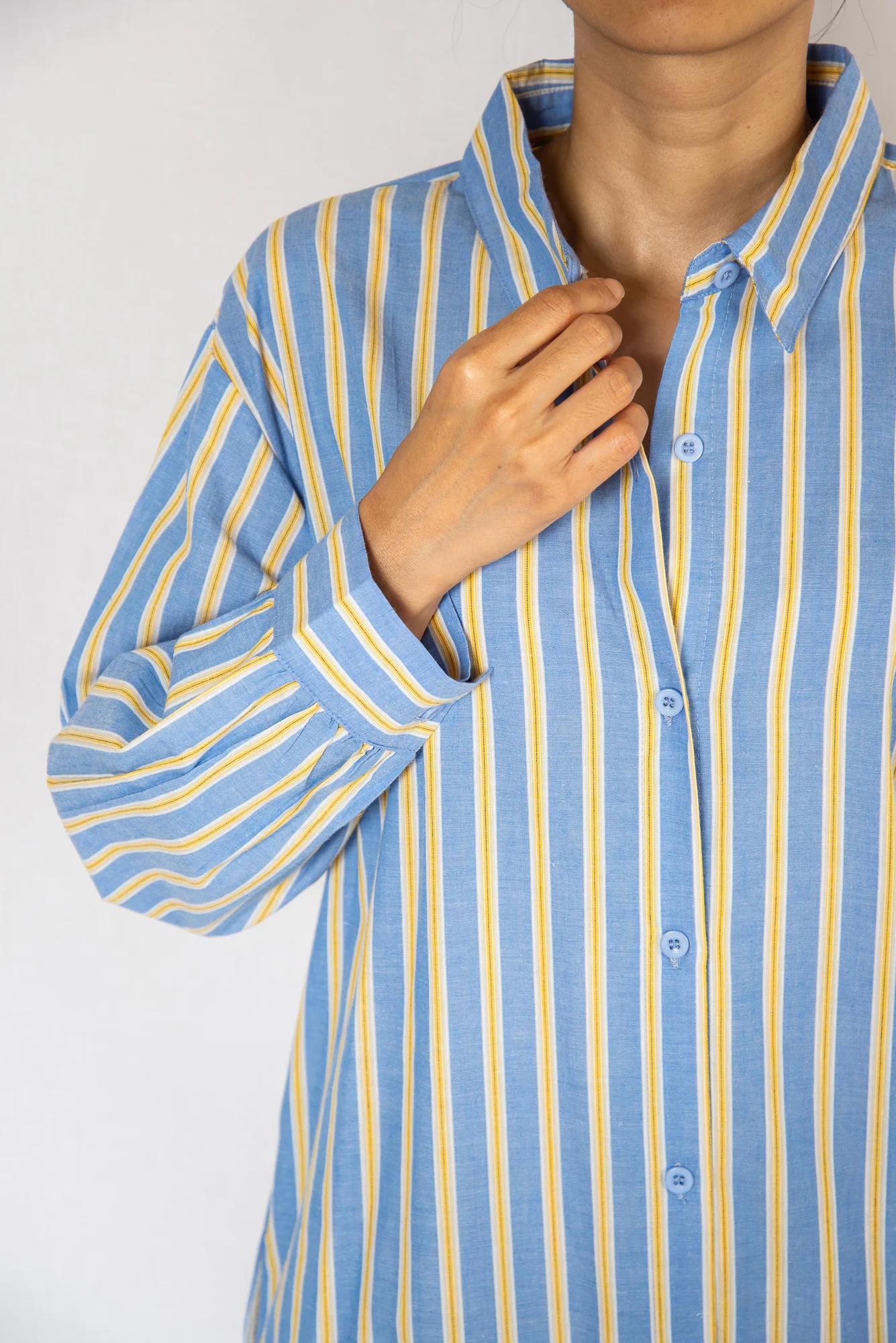 Blue Stripe Midi Shirt Dress with Sash