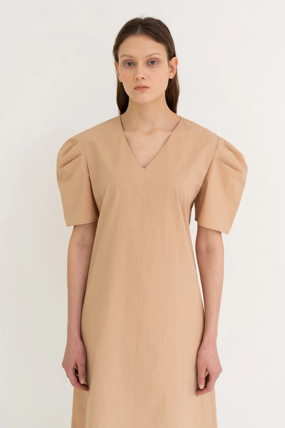 Mono Puff Long Dress Beige