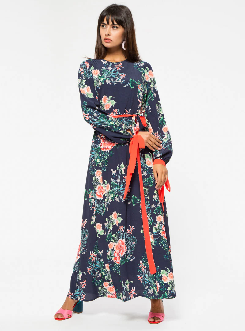 Orange Contrast Floral Dress