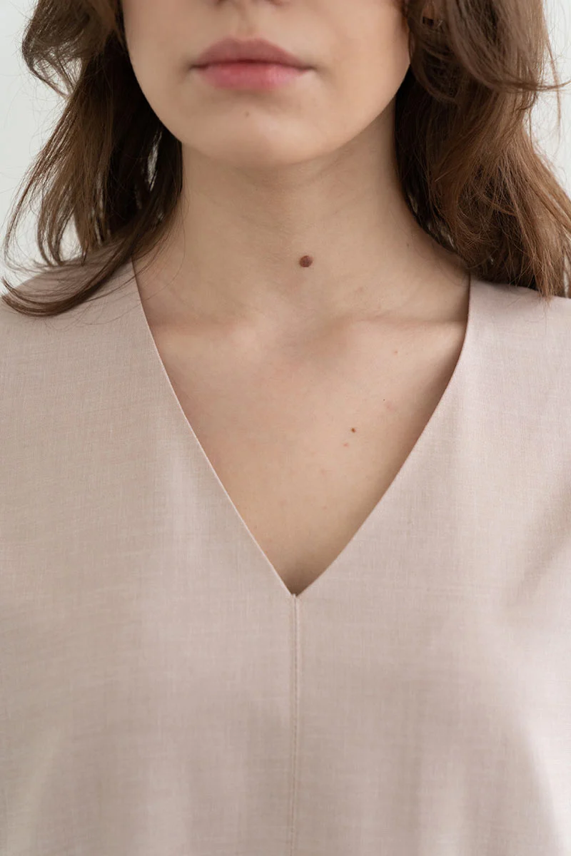 Daily Texture V-Neck Dress Beige