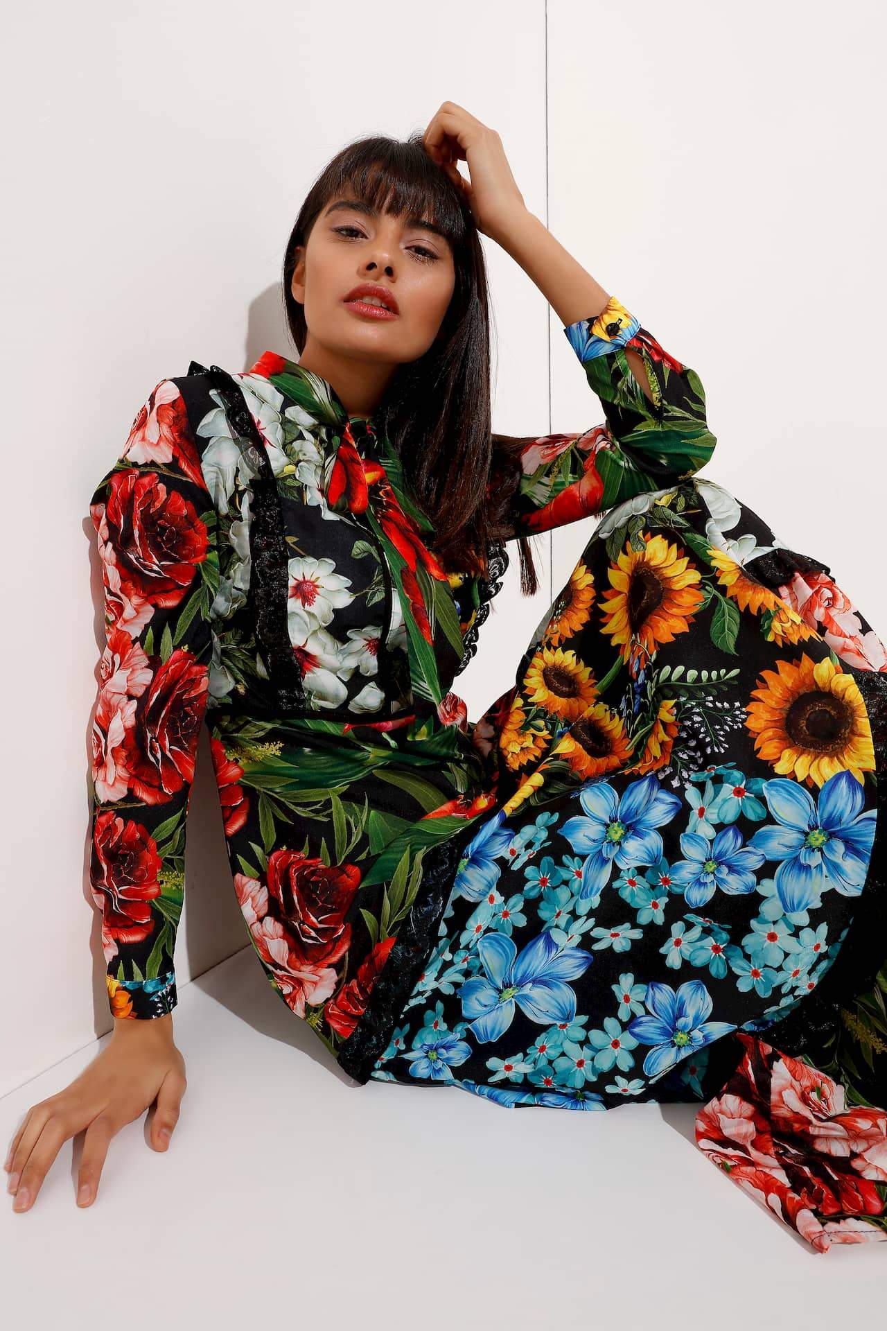 Multi-Colour Floral Pattern Maxi Dress