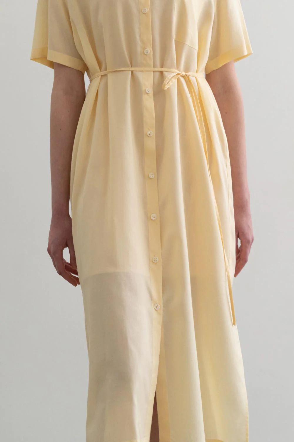 Sheer String Shirt Dress Yellow