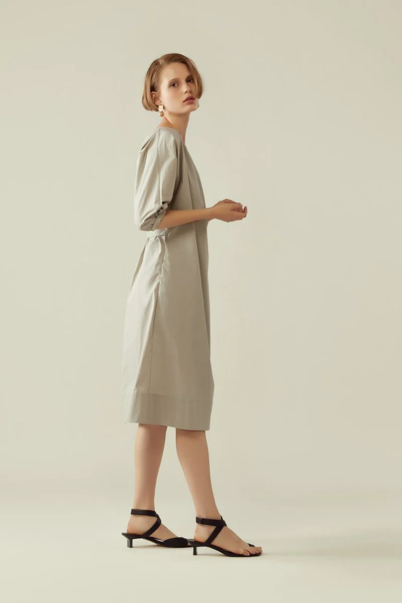 Wrap Dress with Cocoon Sleeve - Earl Grey