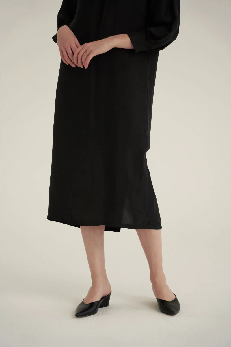 Shirring Neck Comfort Dress Black
