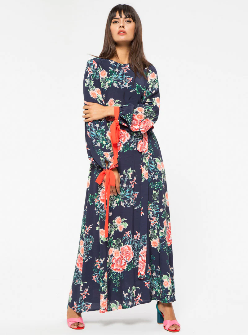 Orange Contrast Floral Dress