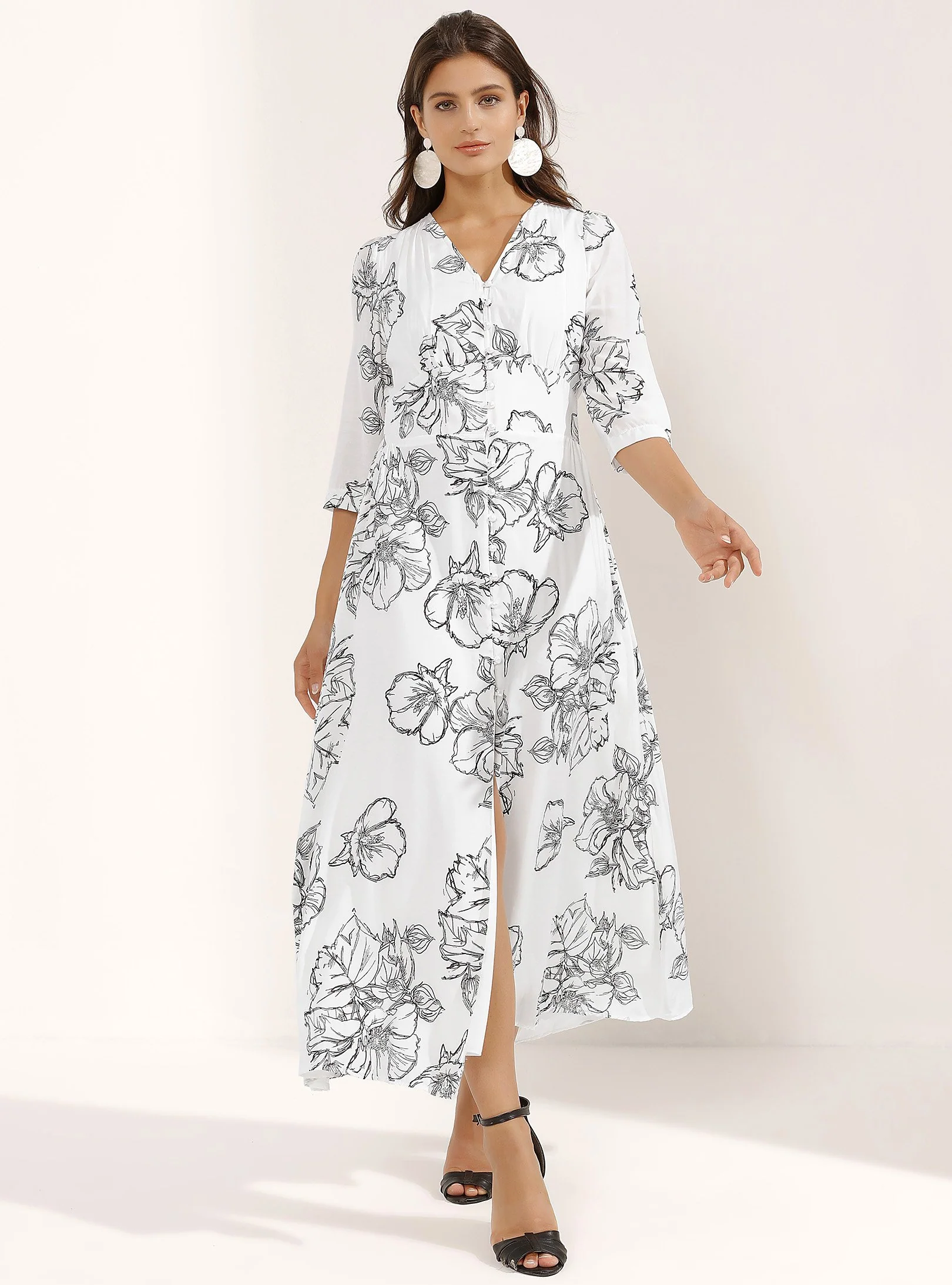 White Floral Print Cotton Maxi Dress