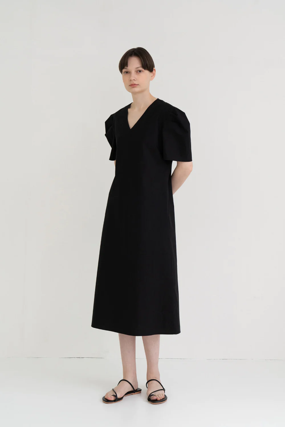Mono Puff Long Dress Black