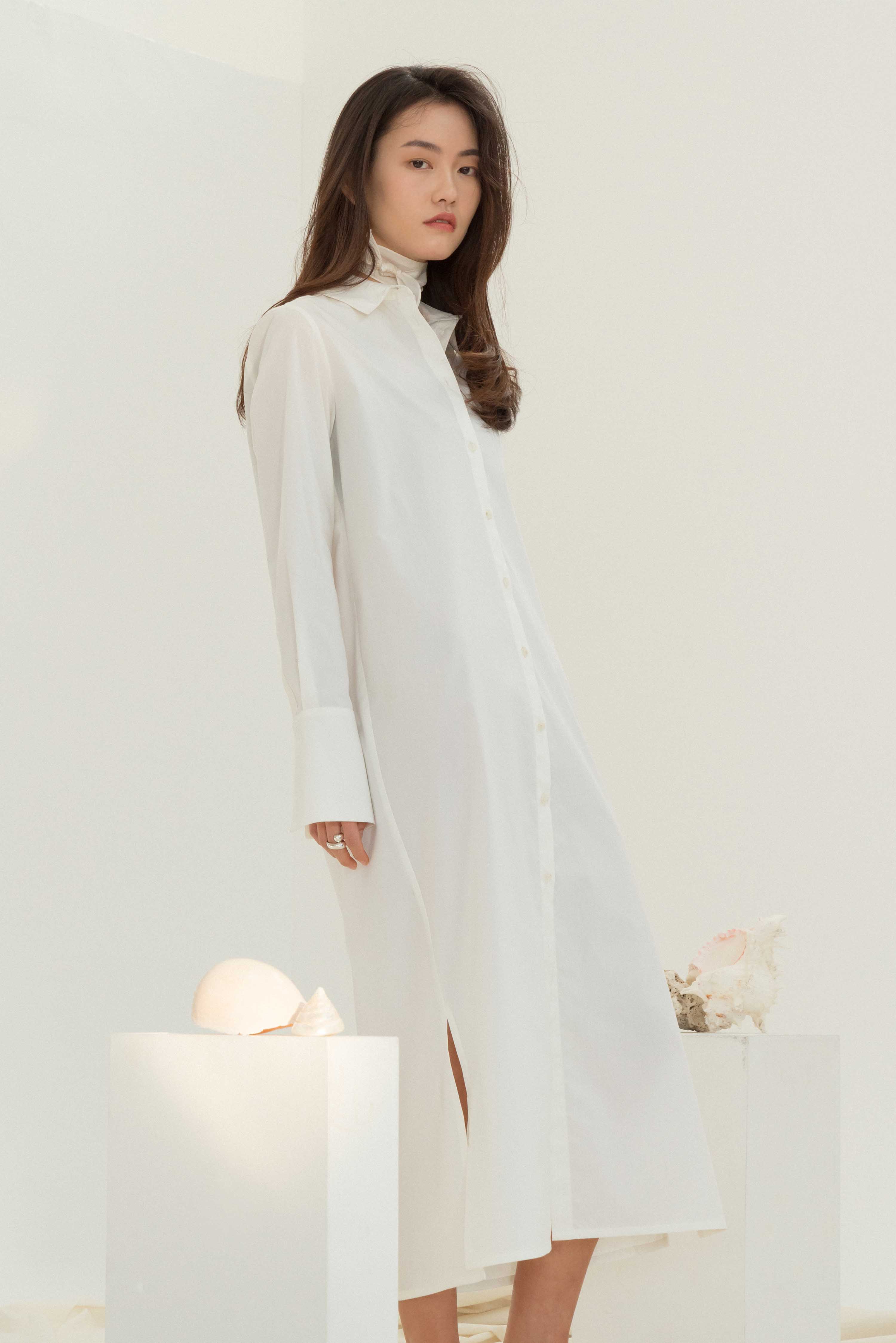 Fine Long Shirt Dress - Ivory