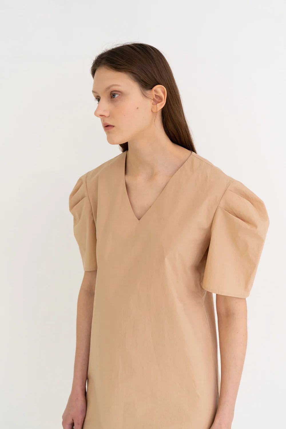 Mono Puff Long Dress Beige