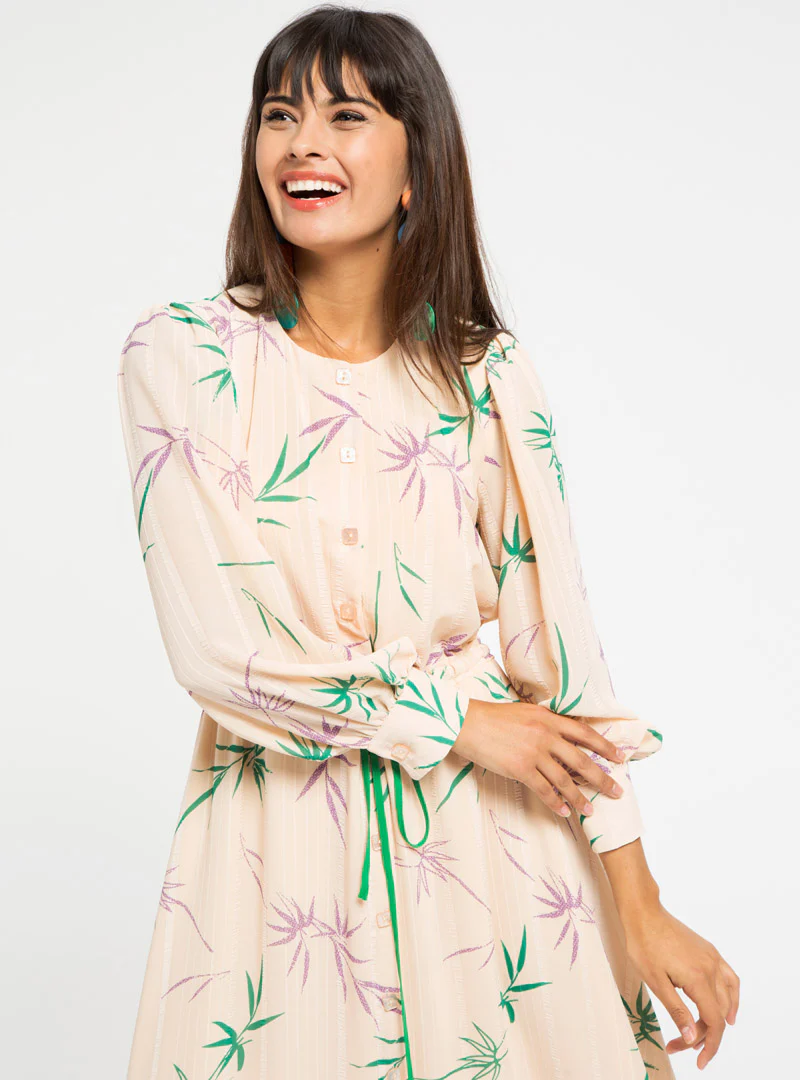 Leaf Print Dress with Belt