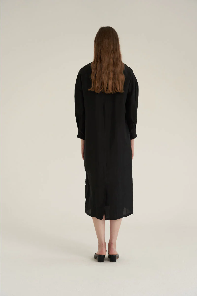 Shirring Neck Comfort Dress Black