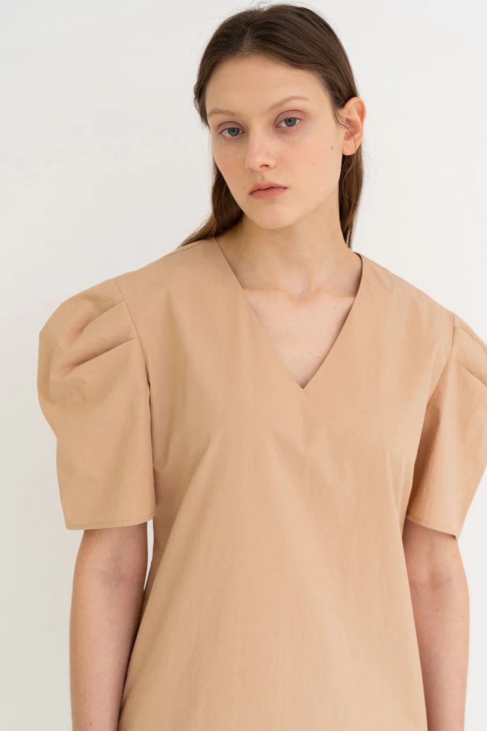 Mono Puff Long Dress Beige