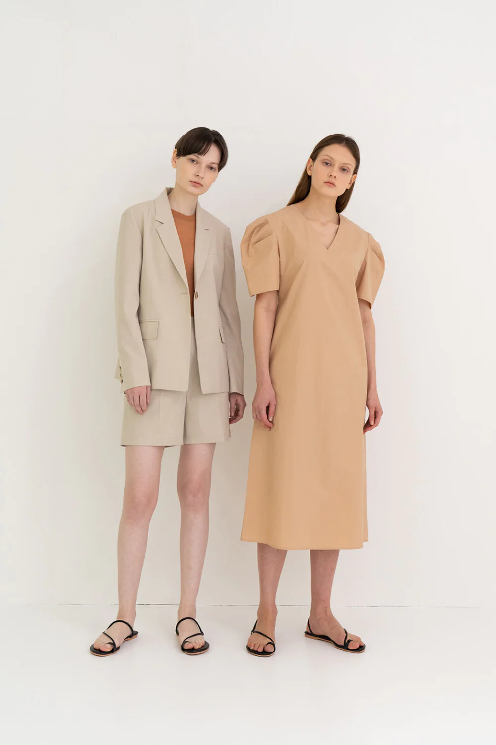 Mono Puff Long Dress Beige