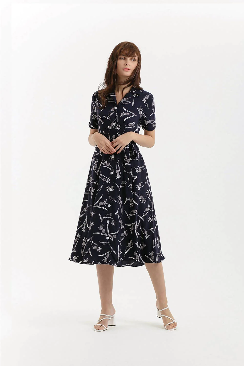 Pineapple Summer Shirt Dress - Navy