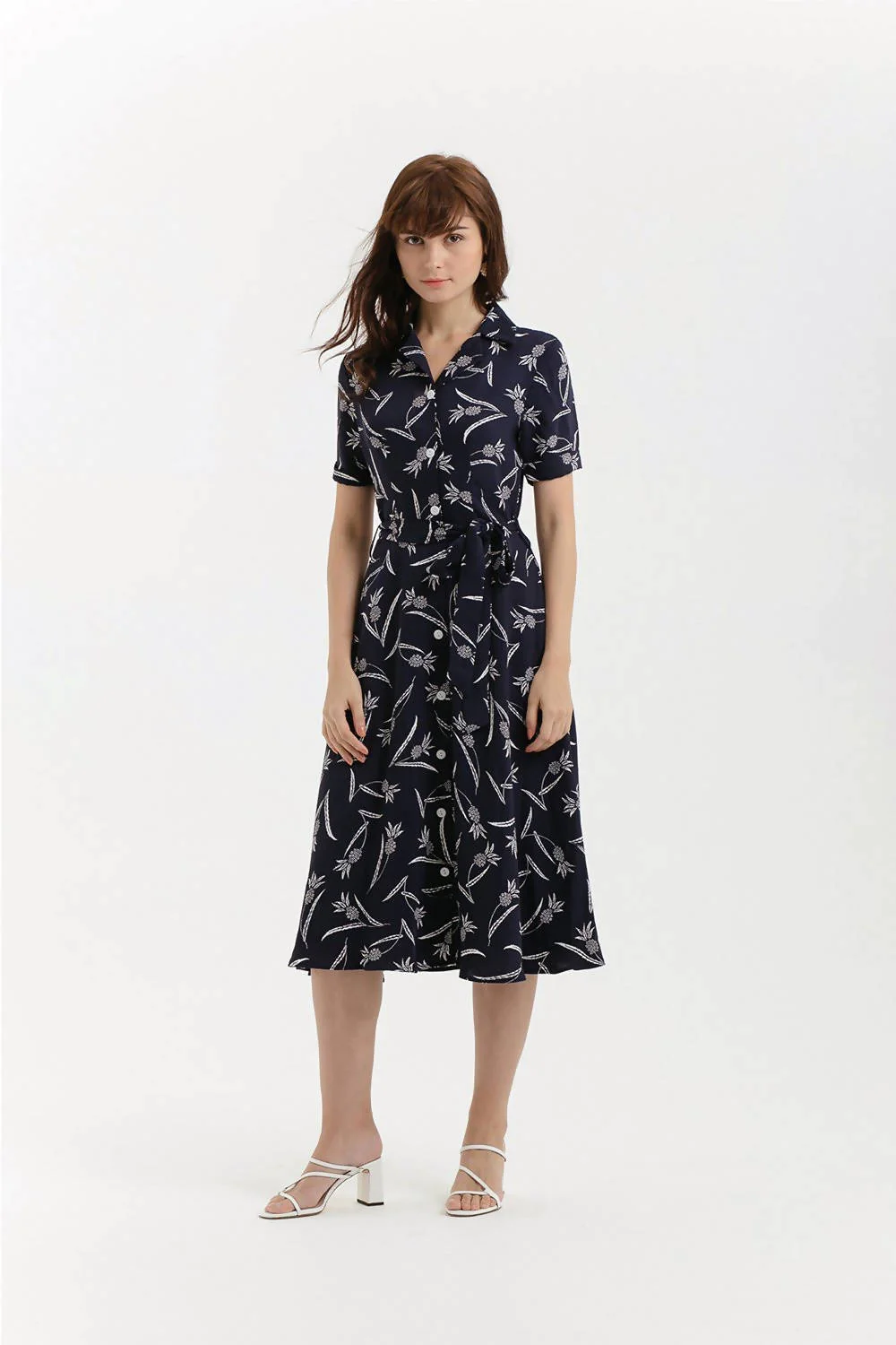 Pineapple Summer Shirt Dress - Navy
