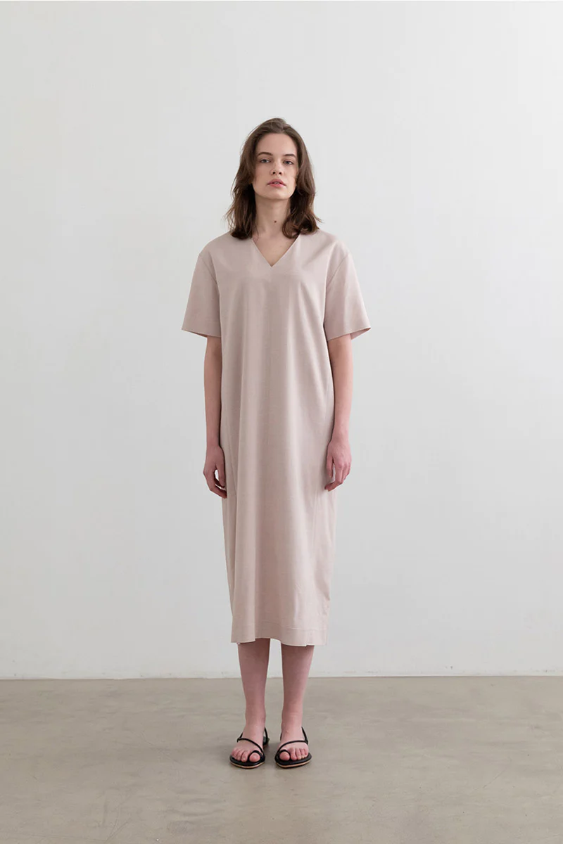 Daily Texture V-Neck Dress Beige