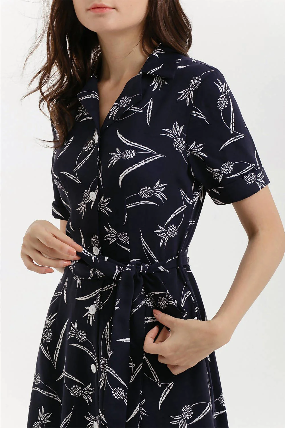 Pineapple Summer Shirt Dress - Navy