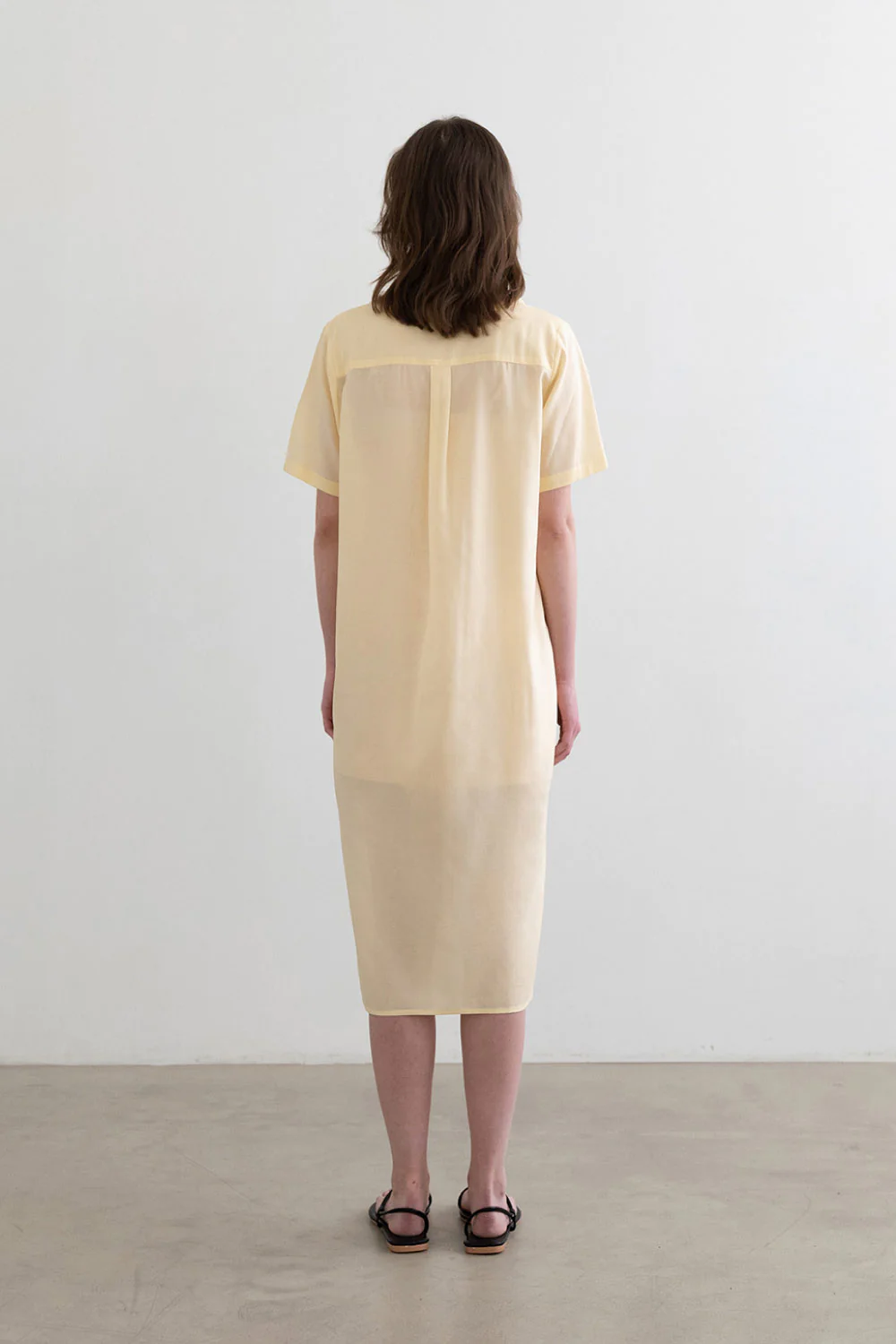 Sheer String Shirt Dress Yellow