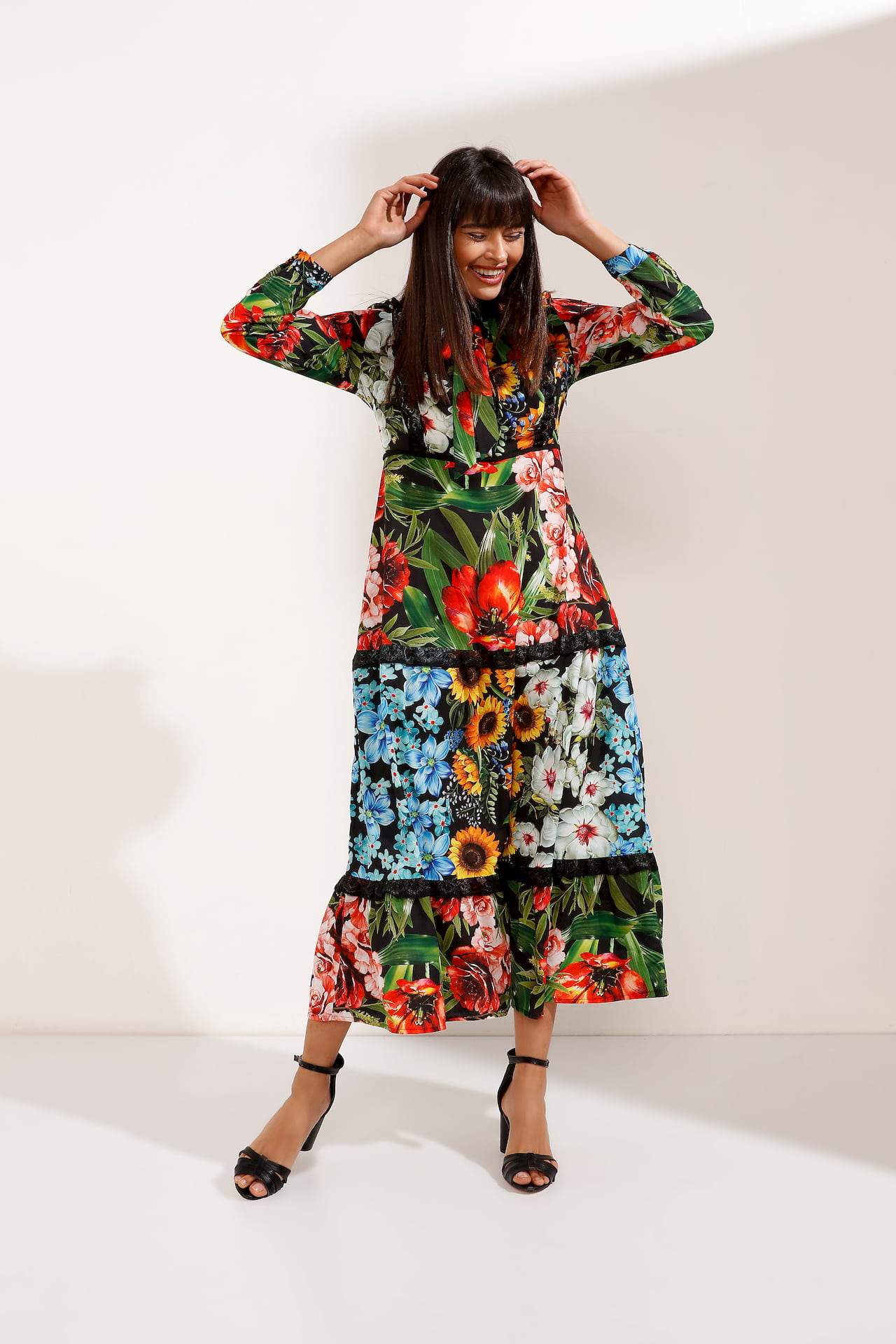 Multi-Colour Floral Pattern Maxi Dress