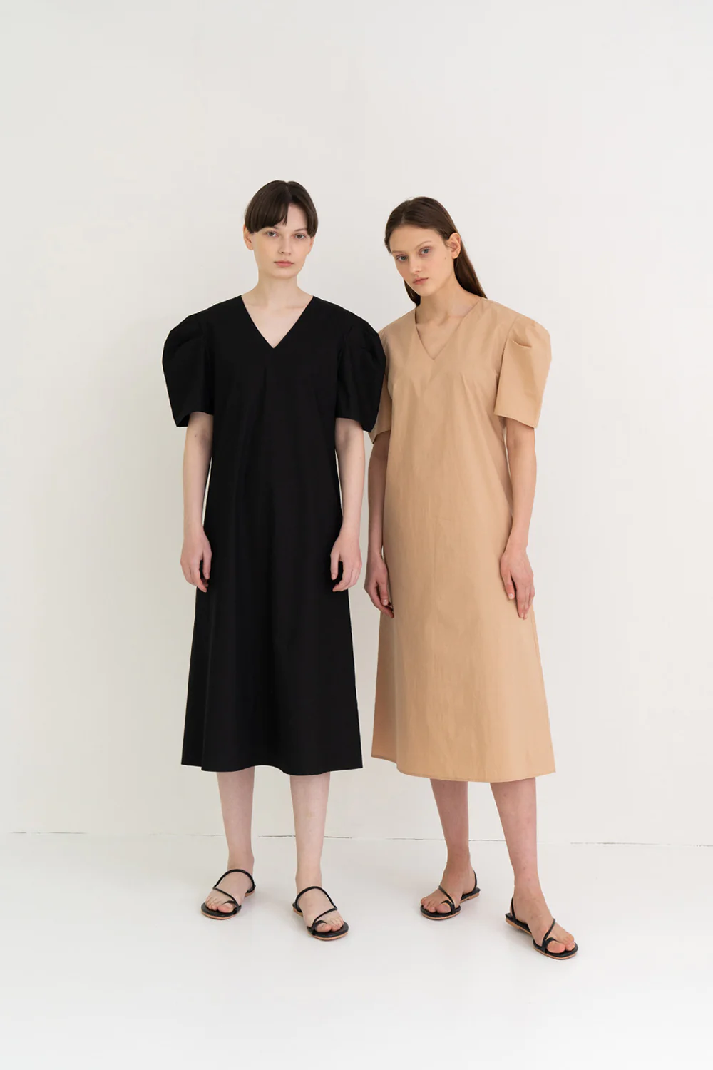 Mono Puff Long Dress Black