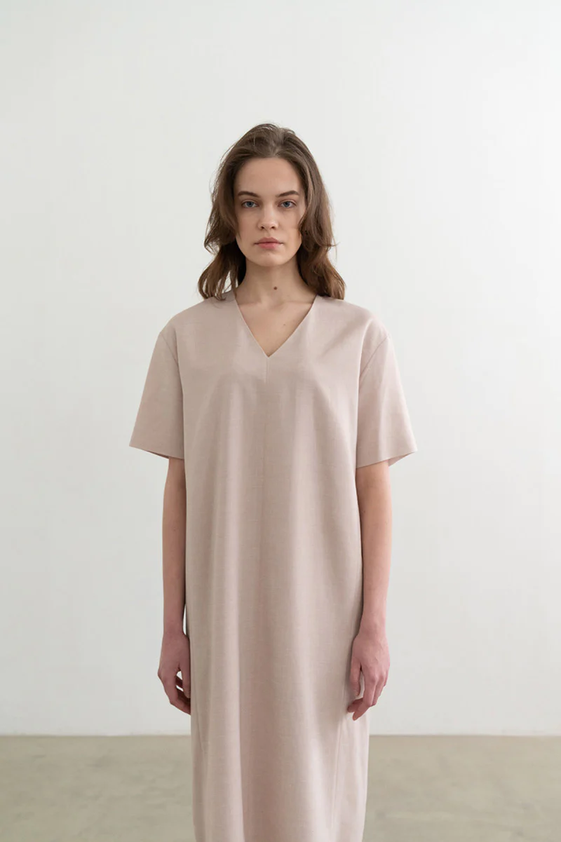 Daily Texture V-Neck Dress Beige