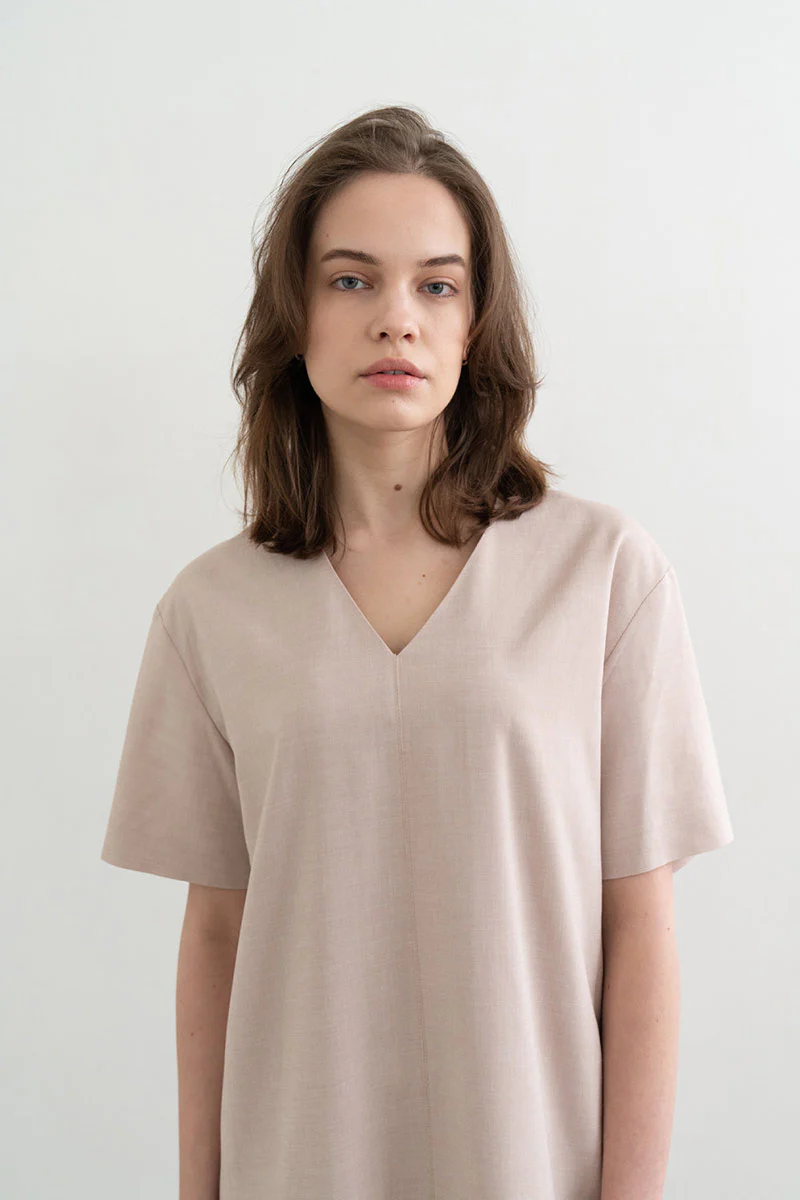 Daily Texture V-Neck Dress Beige
