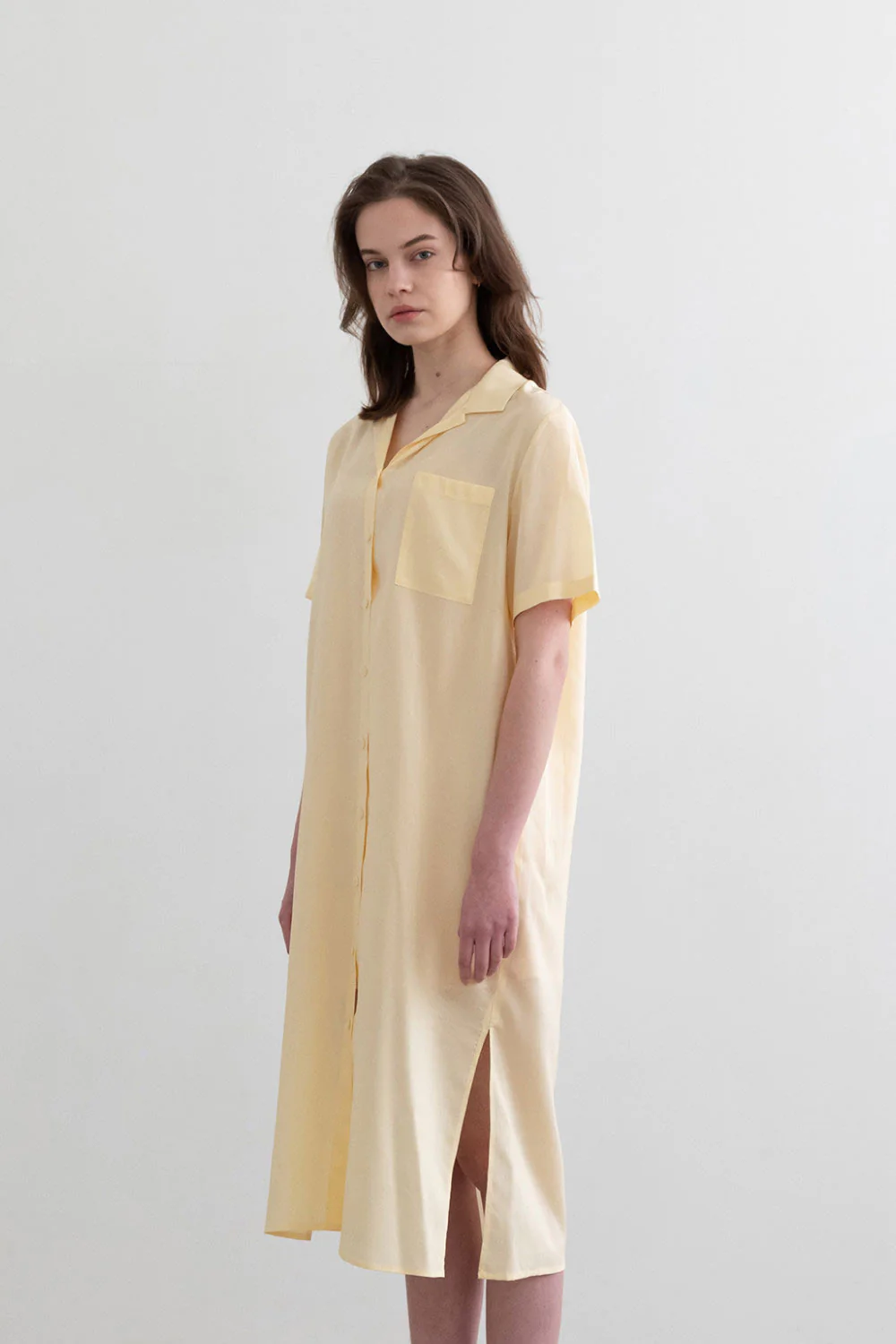Sheer String Shirt Dress Yellow