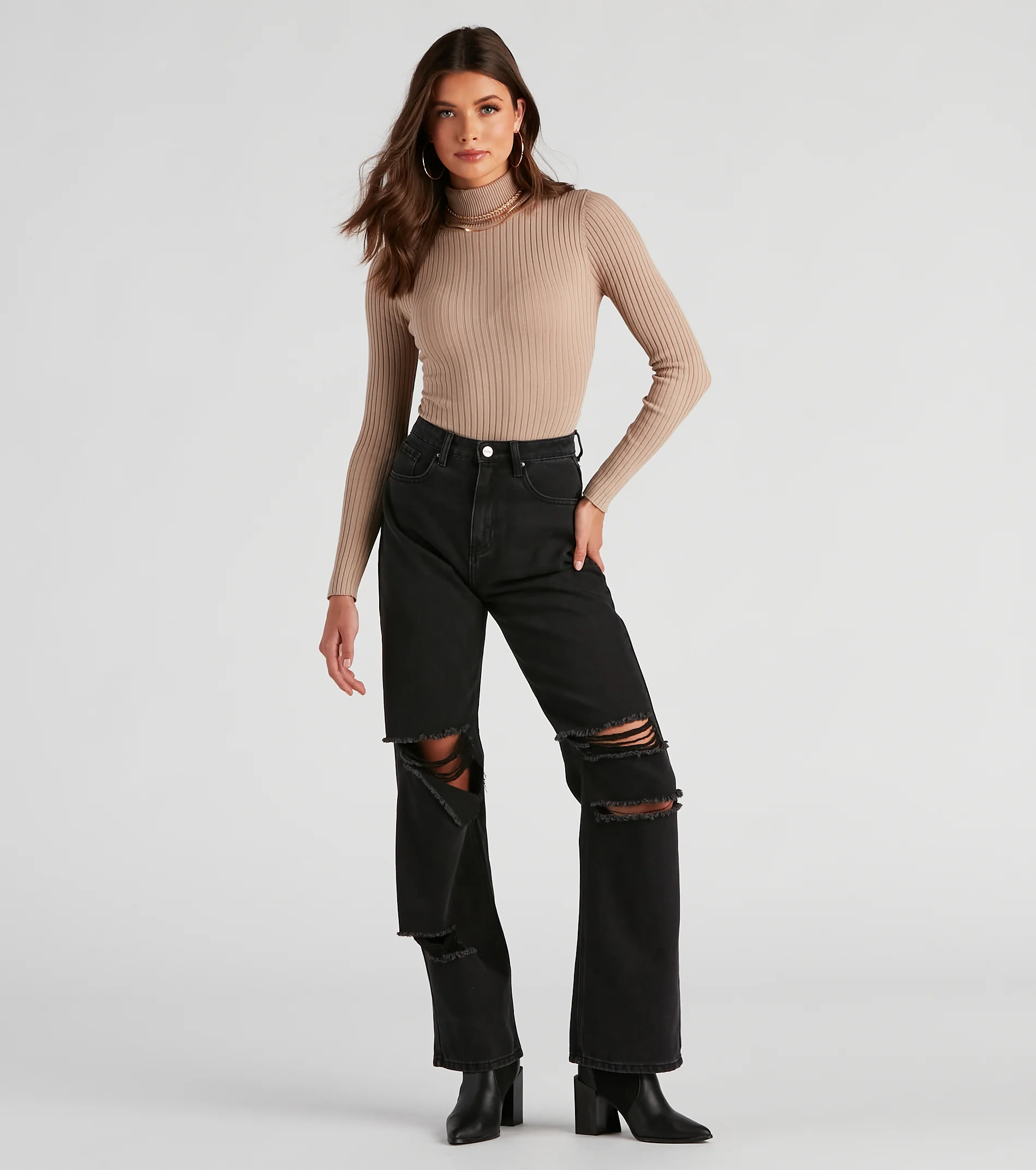 Classic Ribbed Knit Turtleneck Bodysuit