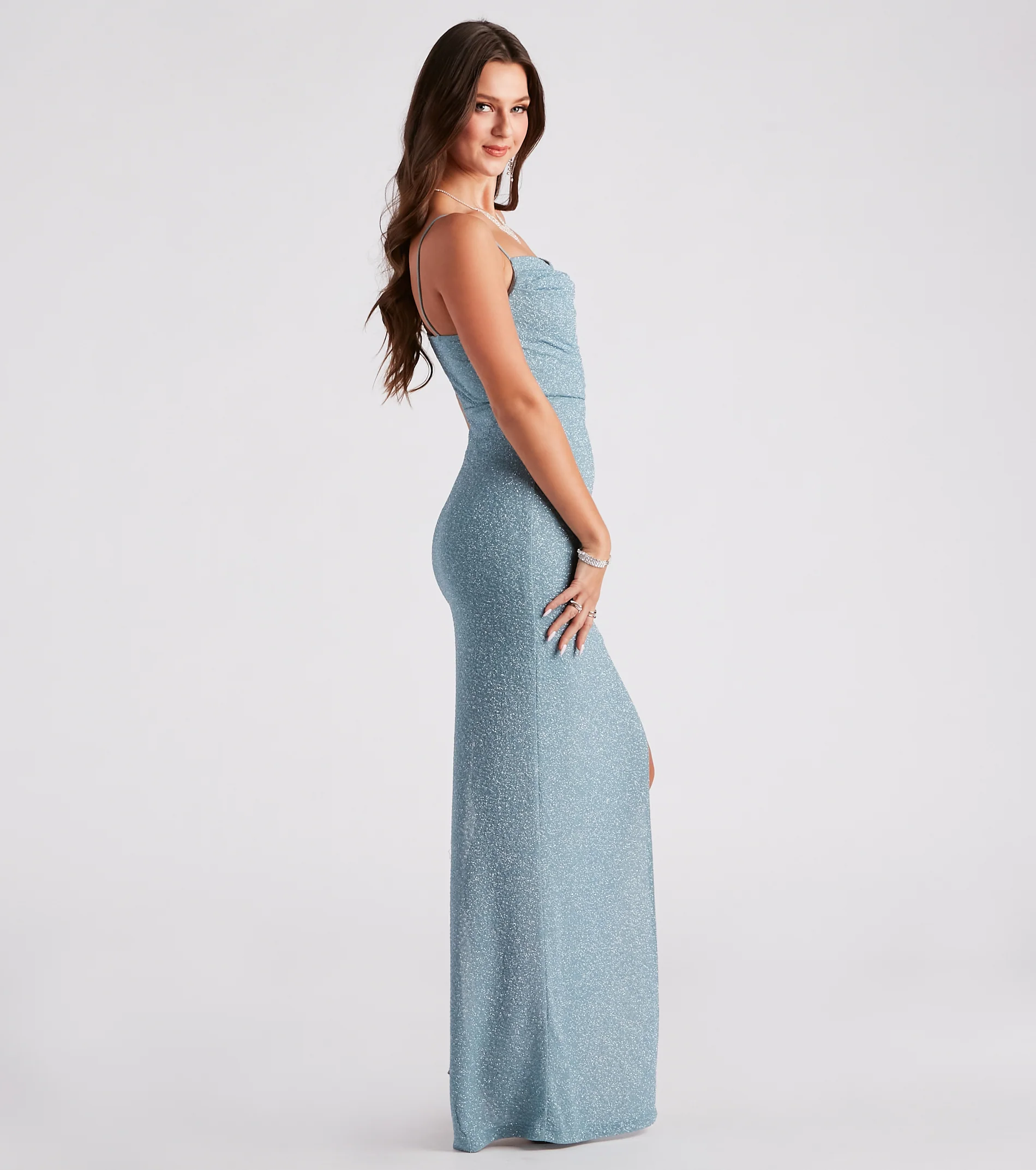 Lola Formal High Slit Glitzy Glitter Dress