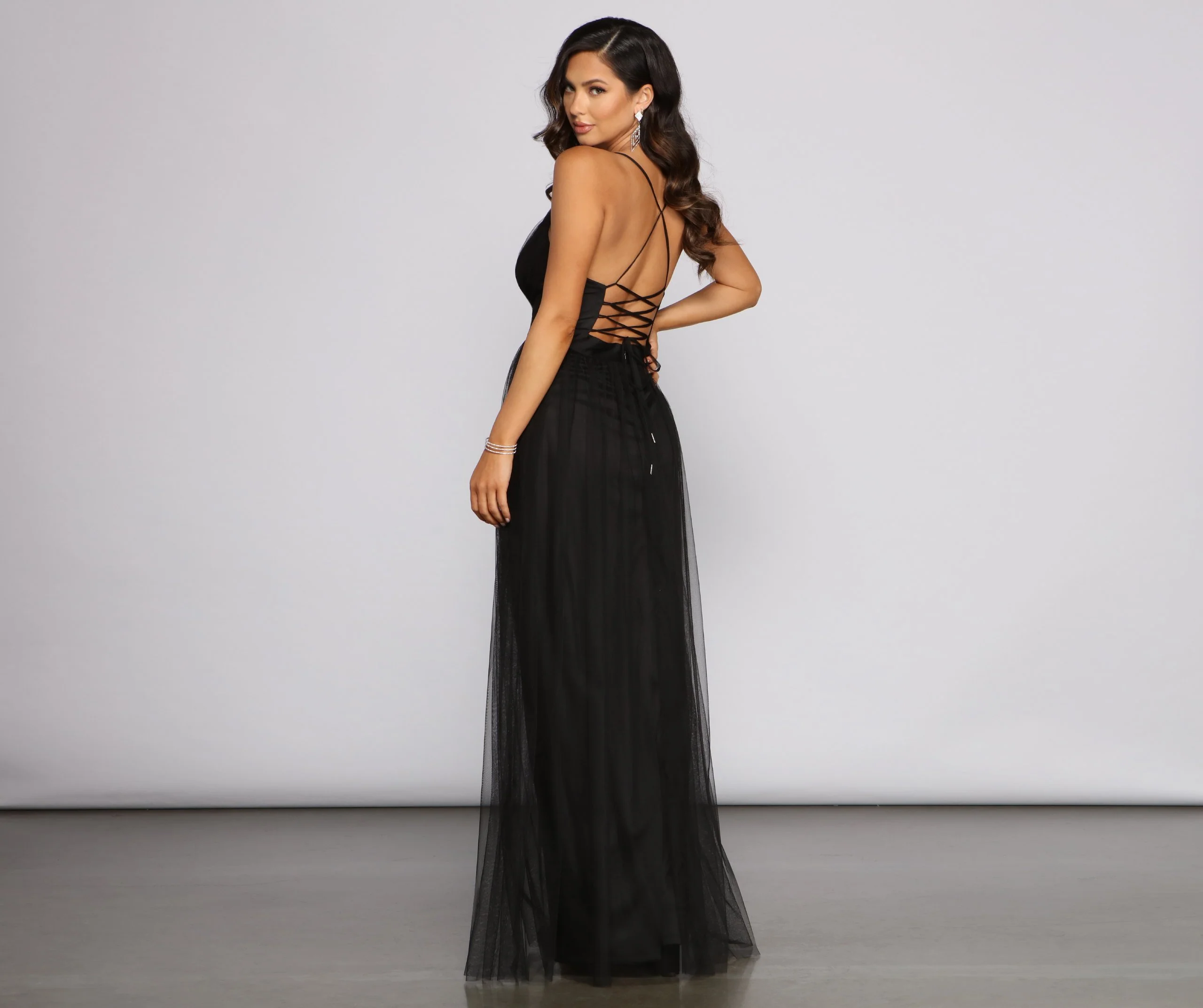 Saylor Formal Double Slit Tulle Dress