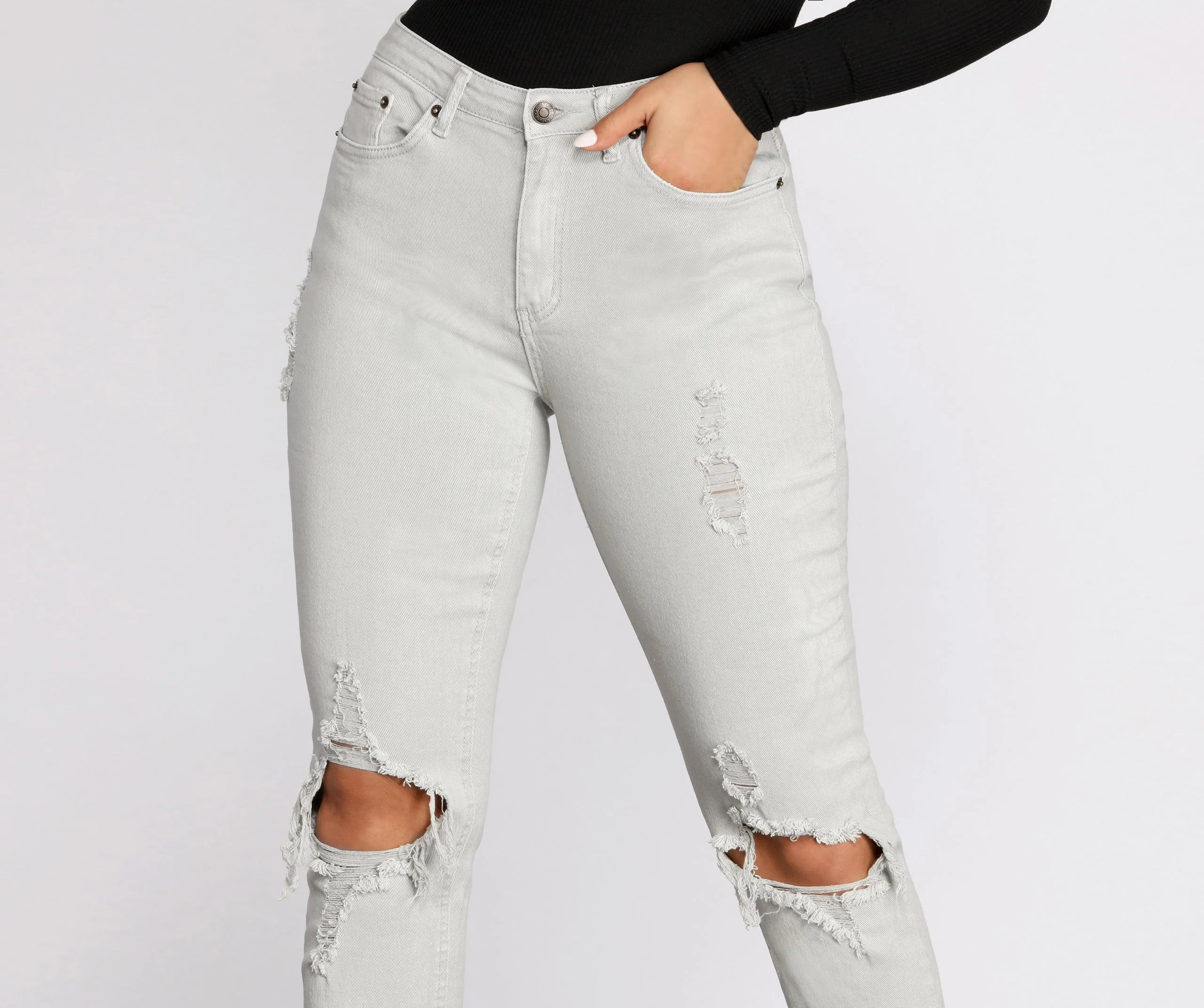 High Waist Distressed Denim Pants