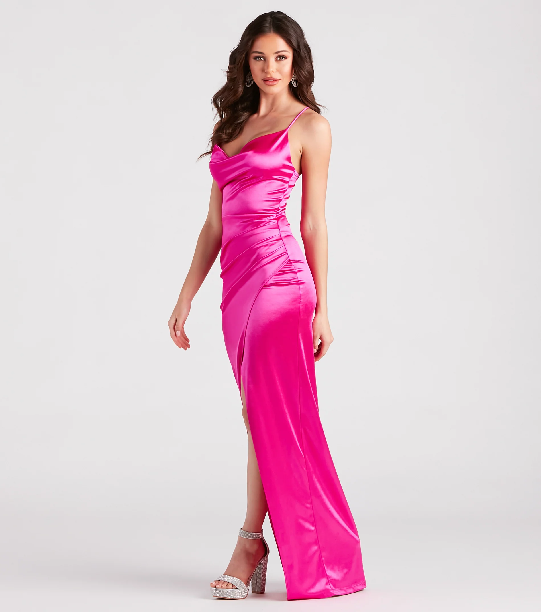Chelsea Satin High Slit Formal Dress