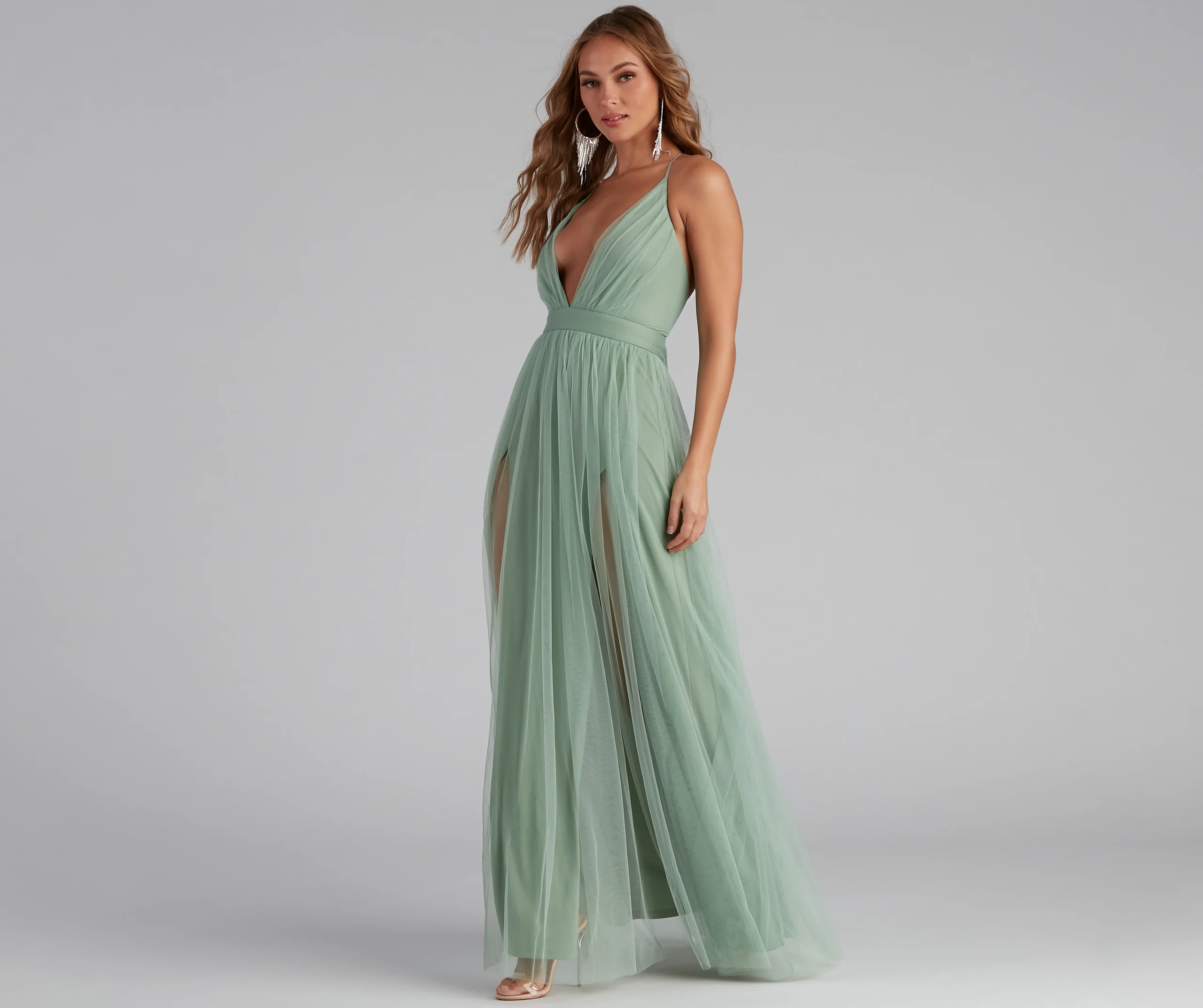Saylor Formal Double Slit Tulle Dress