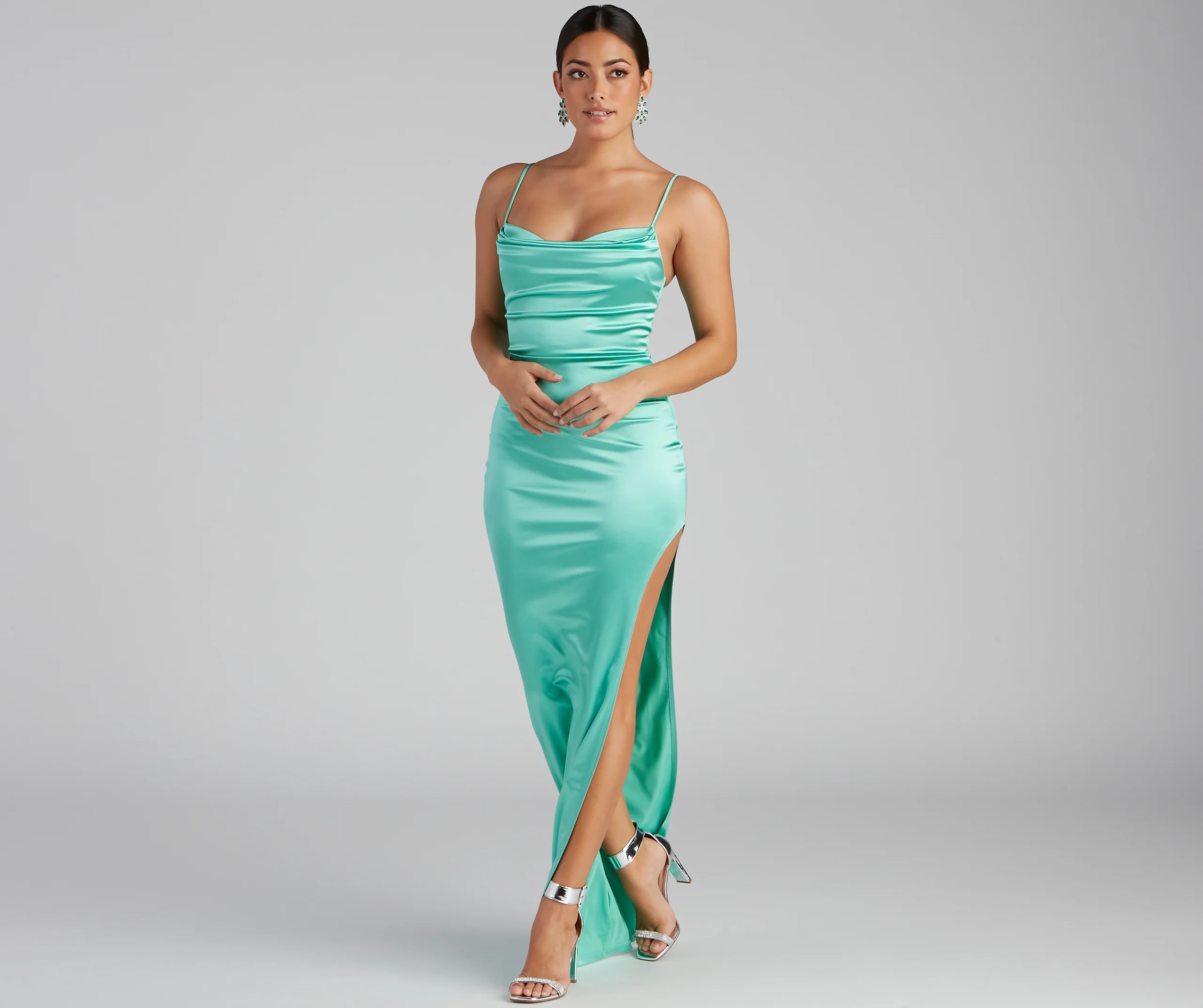 Lola High Slit Satin Dress 2