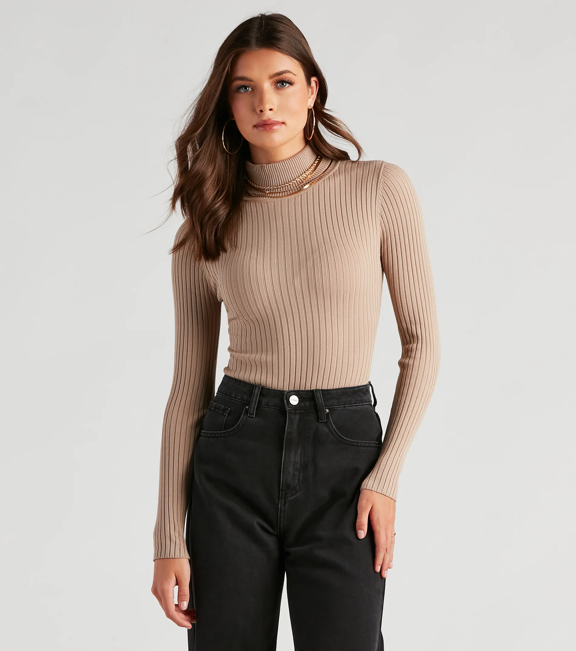 Classic Ribbed Knit Turtleneck Bodysuit
