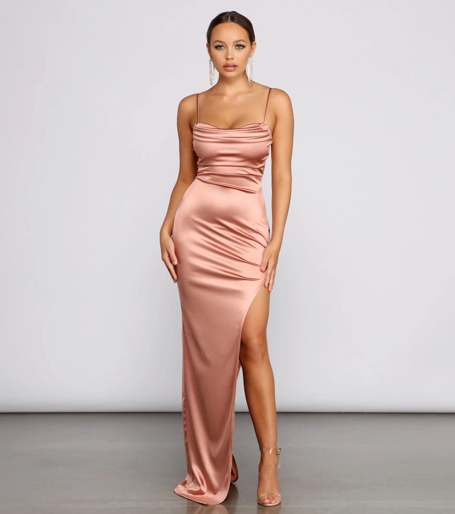 Lola High Slit Satin Dress