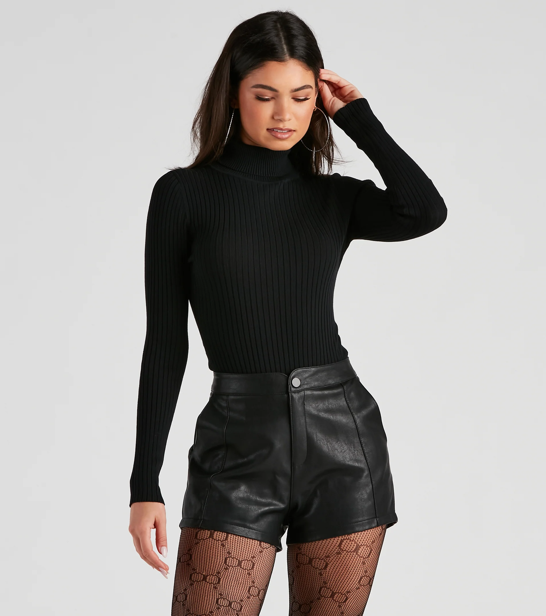 Classic Ribbed Knit Turtleneck Bodysuit