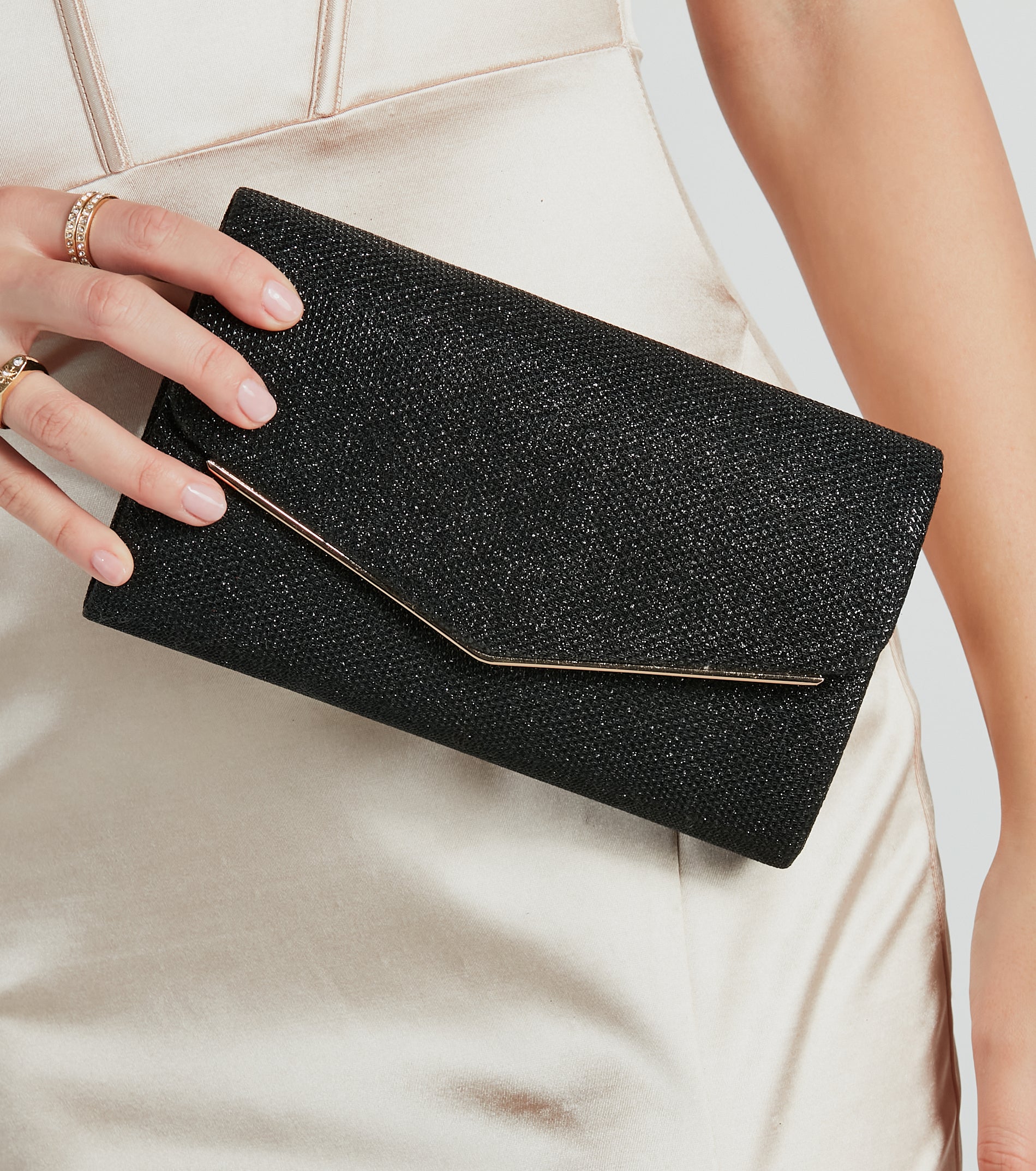 Magical Glow Glitter Mesh Foldover Clutch