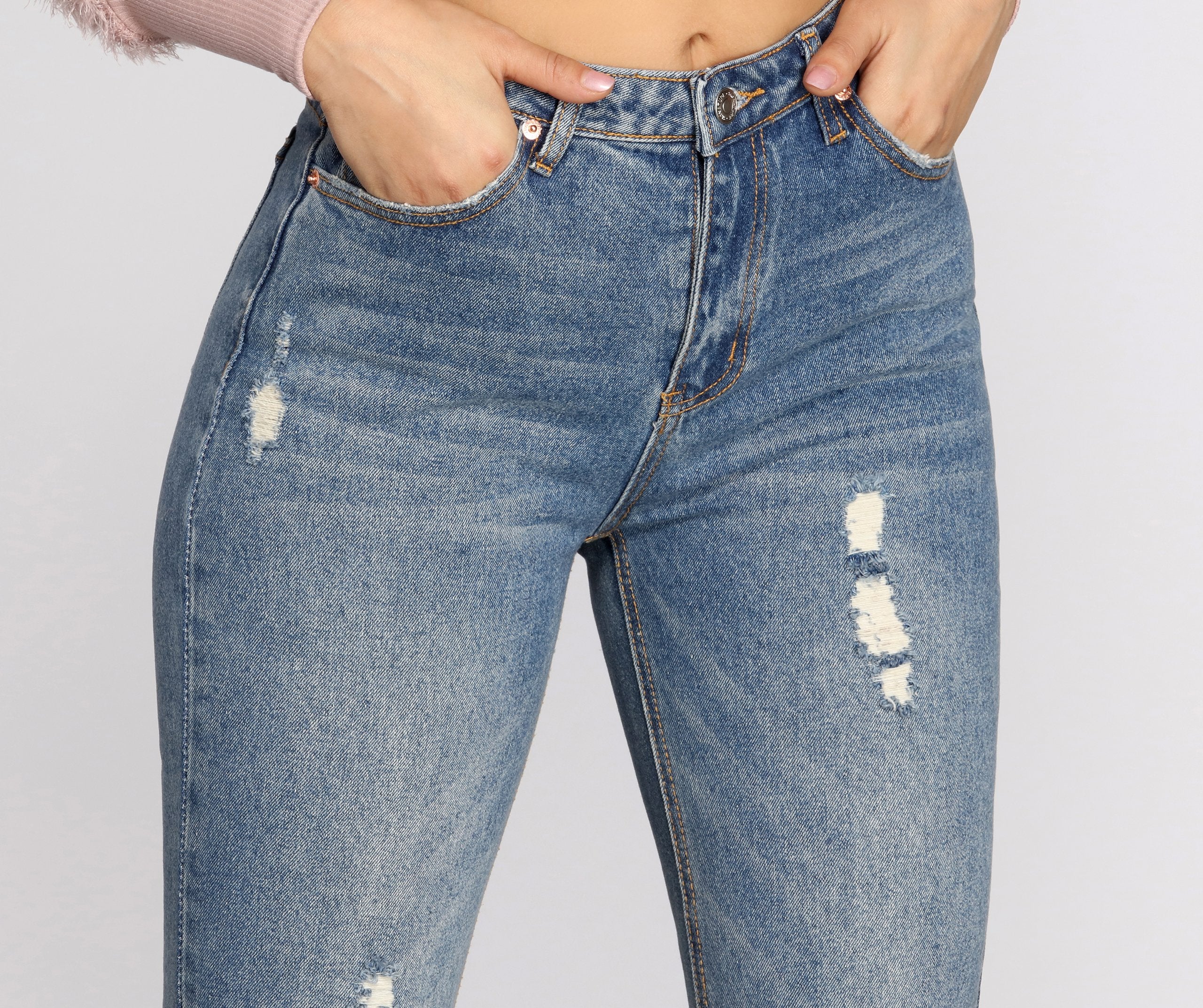 High Waist Distressed Denim Pants