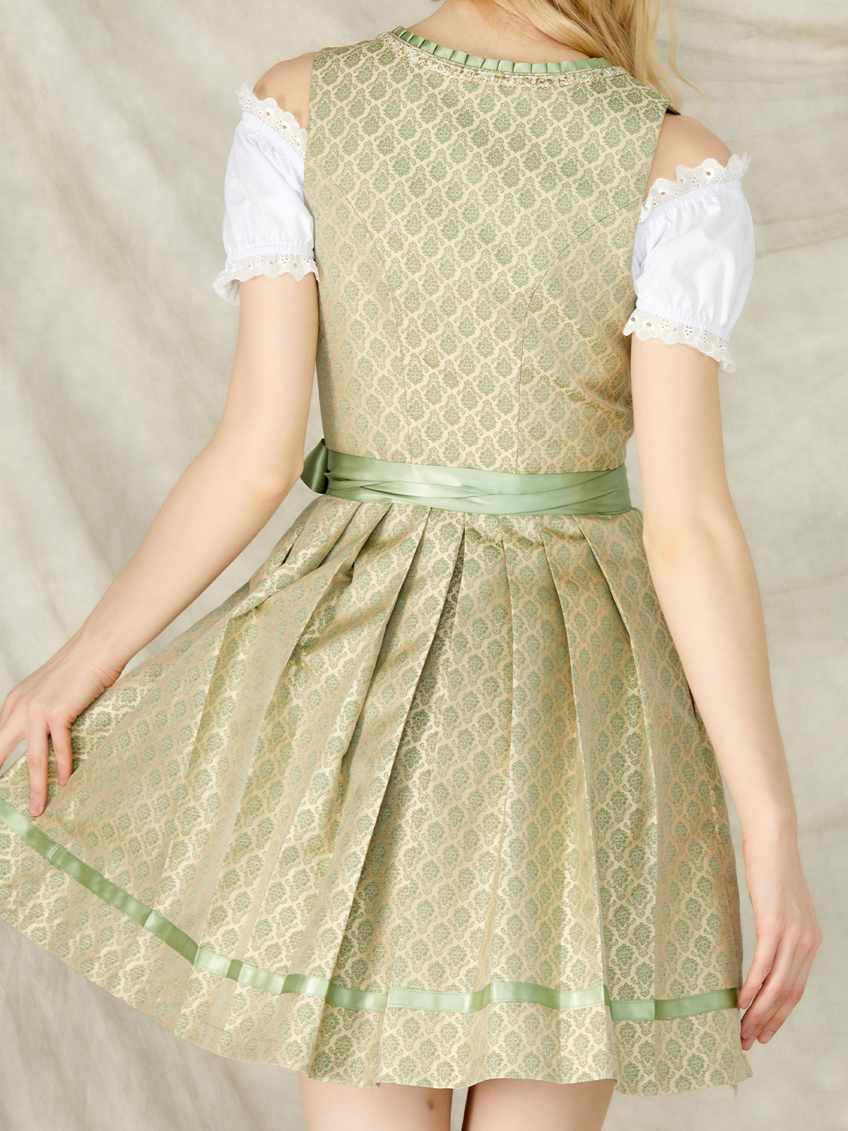 Damen Grün Reißverschluss Vorne Zwei verdeckte Eingriffstaschen Dirndl BEA