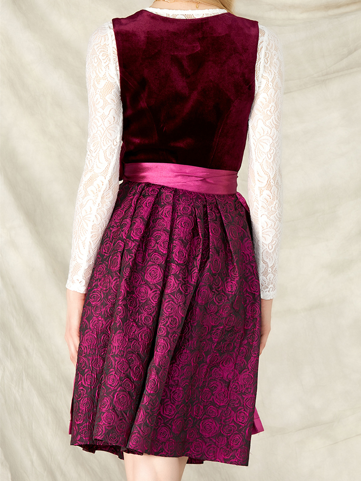 Damen Rosa Reißverschluss Vorne Zwei verdeckte Eingriffstaschen Dirndl KLARA