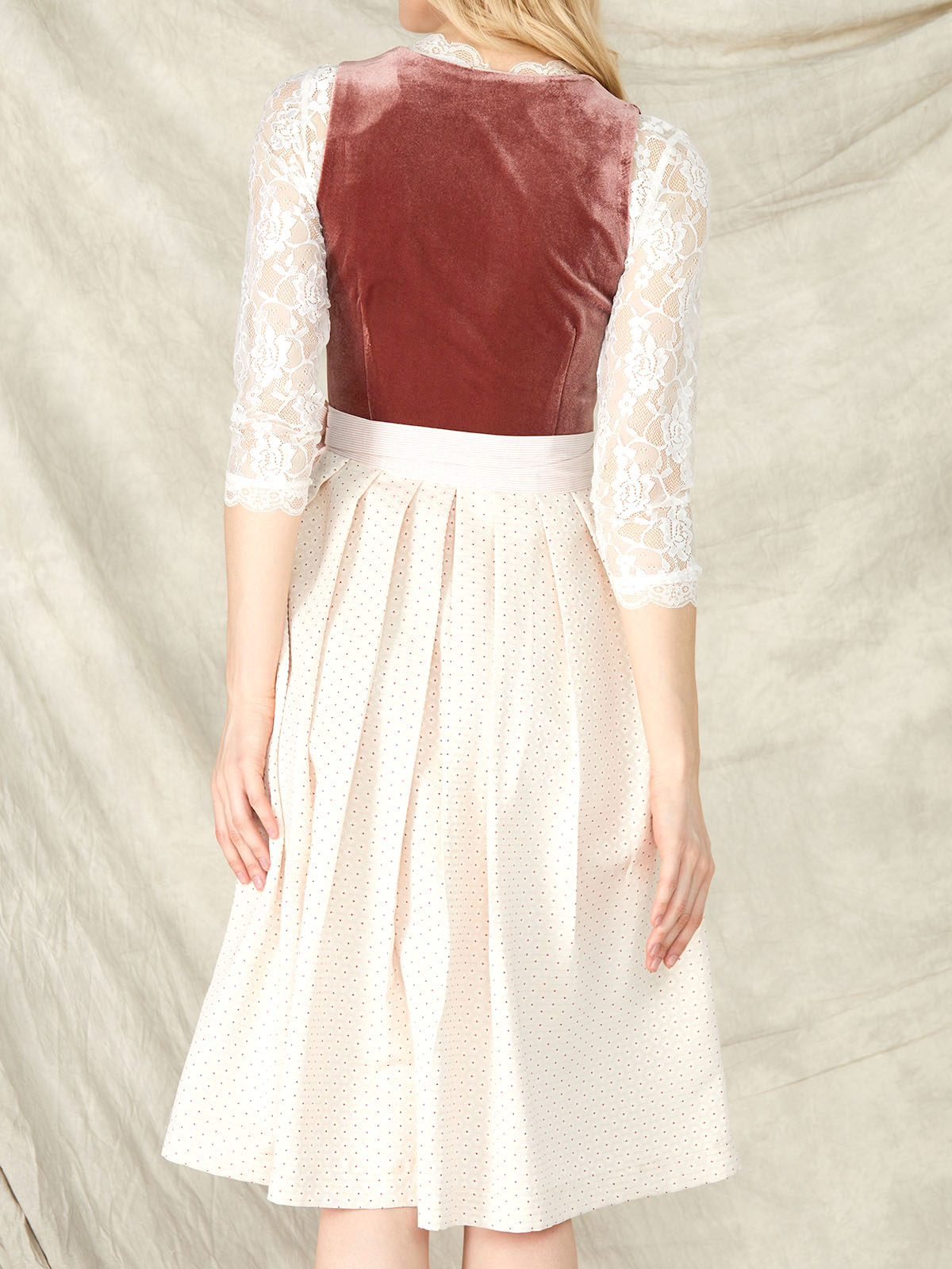 Damen Rosa Reißverschluss Vorne Zwei verdeckte Eingriffstaschen Dirndl FLORENCE