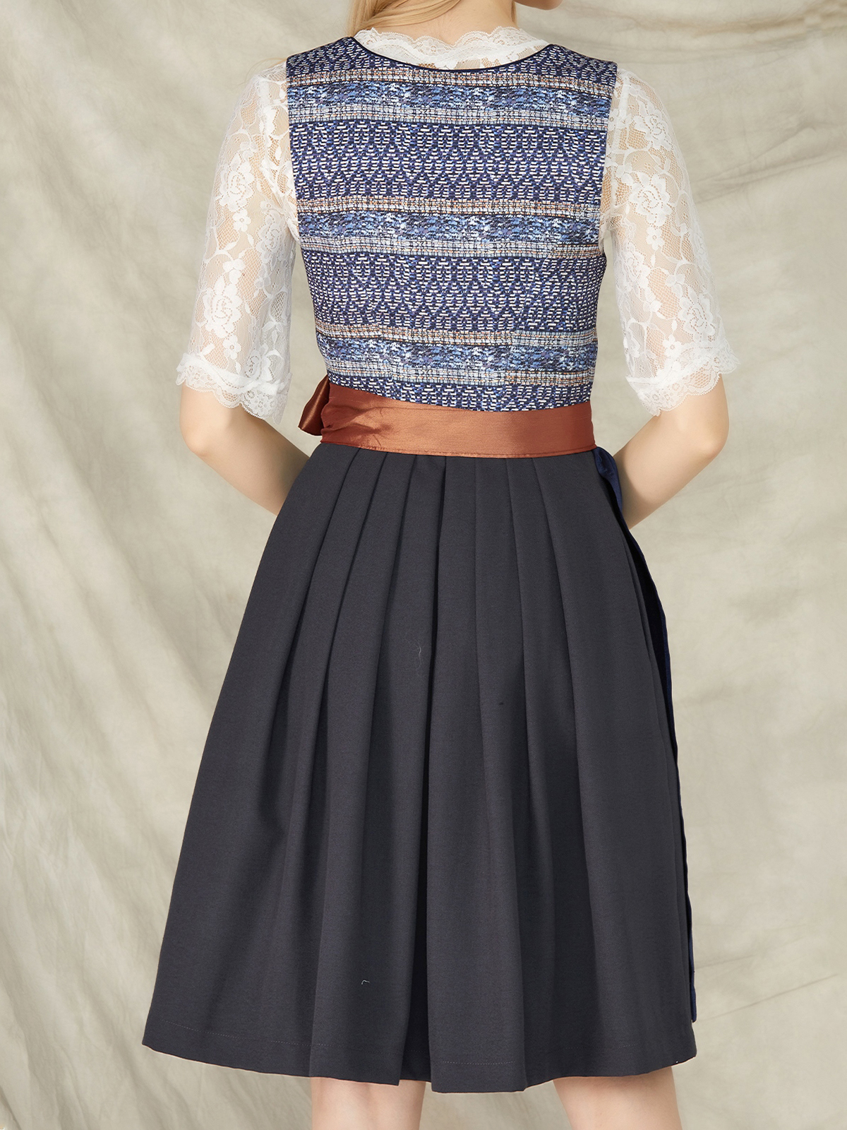 Damen Blau Reißverschluss Vorne Zwei verdeckte Eingriffstaschen Dirndl LOTTA