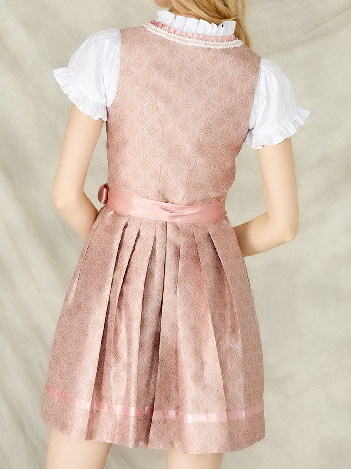 Damen Rosa Reißverschluss Vorne Zwei verdeckte Eingriffstaschen Dirndl ADELE